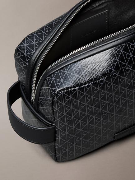 Calvin Klein Monogram Logo Zip Wash Bag, Black - view 2, Black