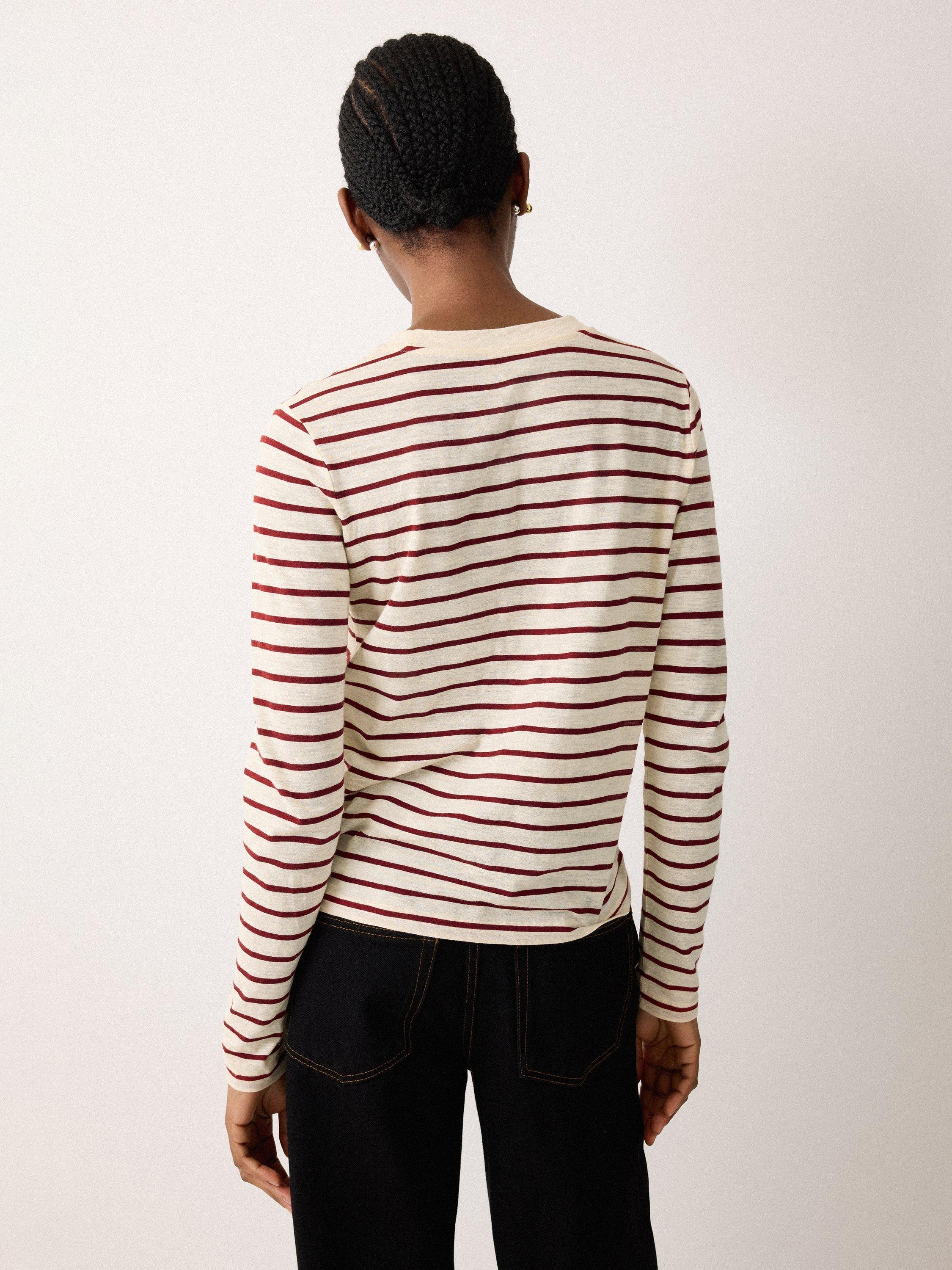 Product image 2 of 5, which shows Jigsaw Stripe Slub Jersey Top, Red/Multi, XS