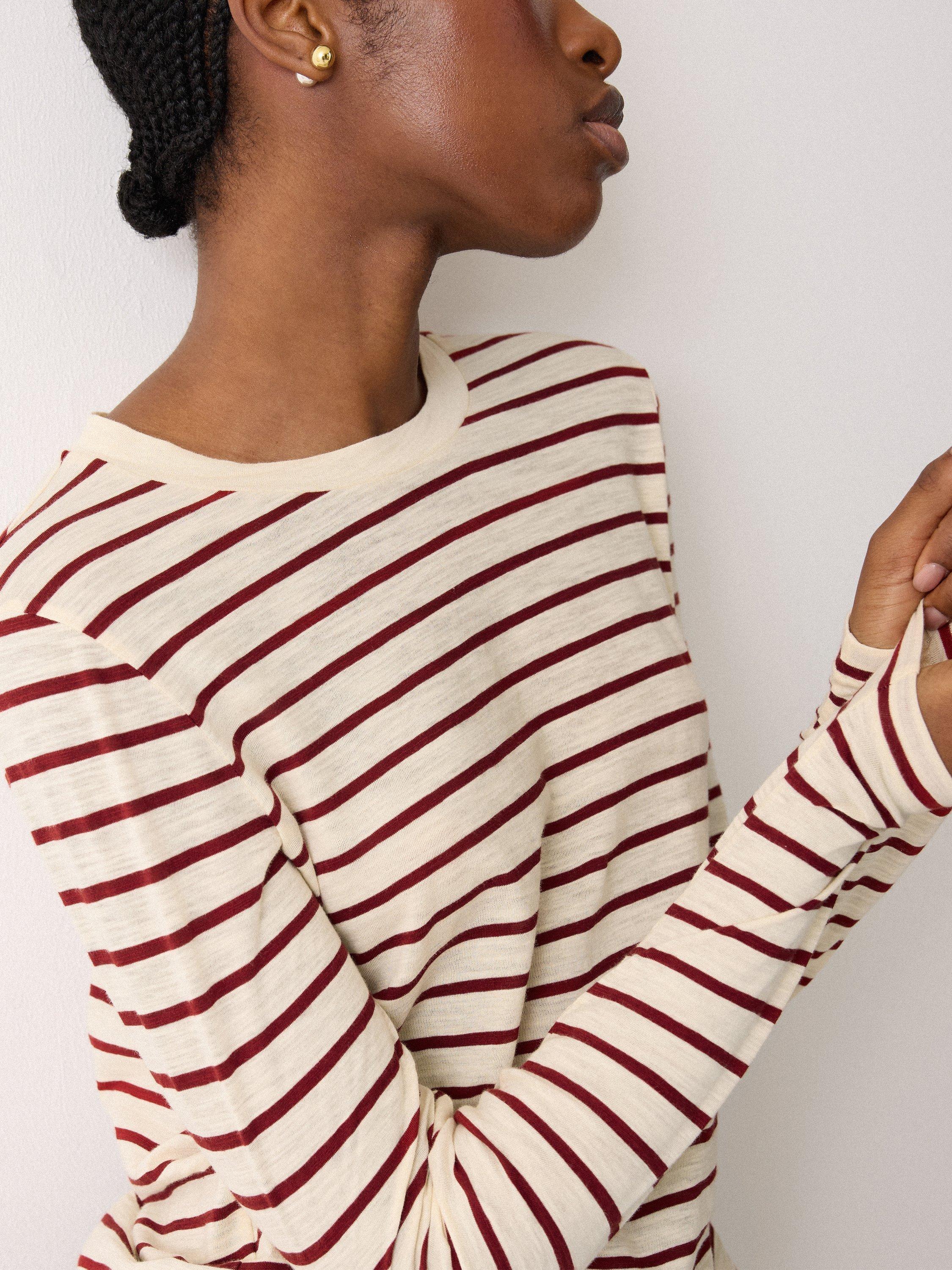 Product image 3 of 5, which shows Jigsaw Stripe Slub Jersey Top, Red/Multi, XS