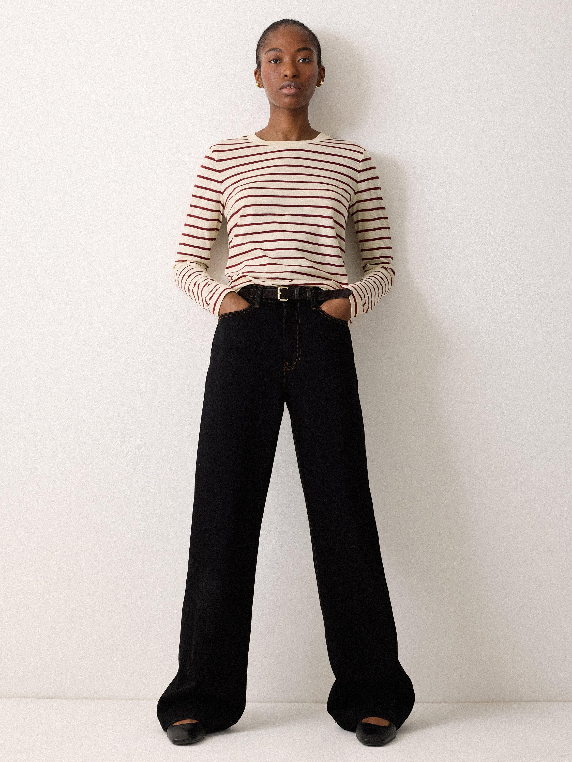 Product image 4 of 5, which shows Jigsaw Stripe Slub Jersey Top, Red/Multi, XS