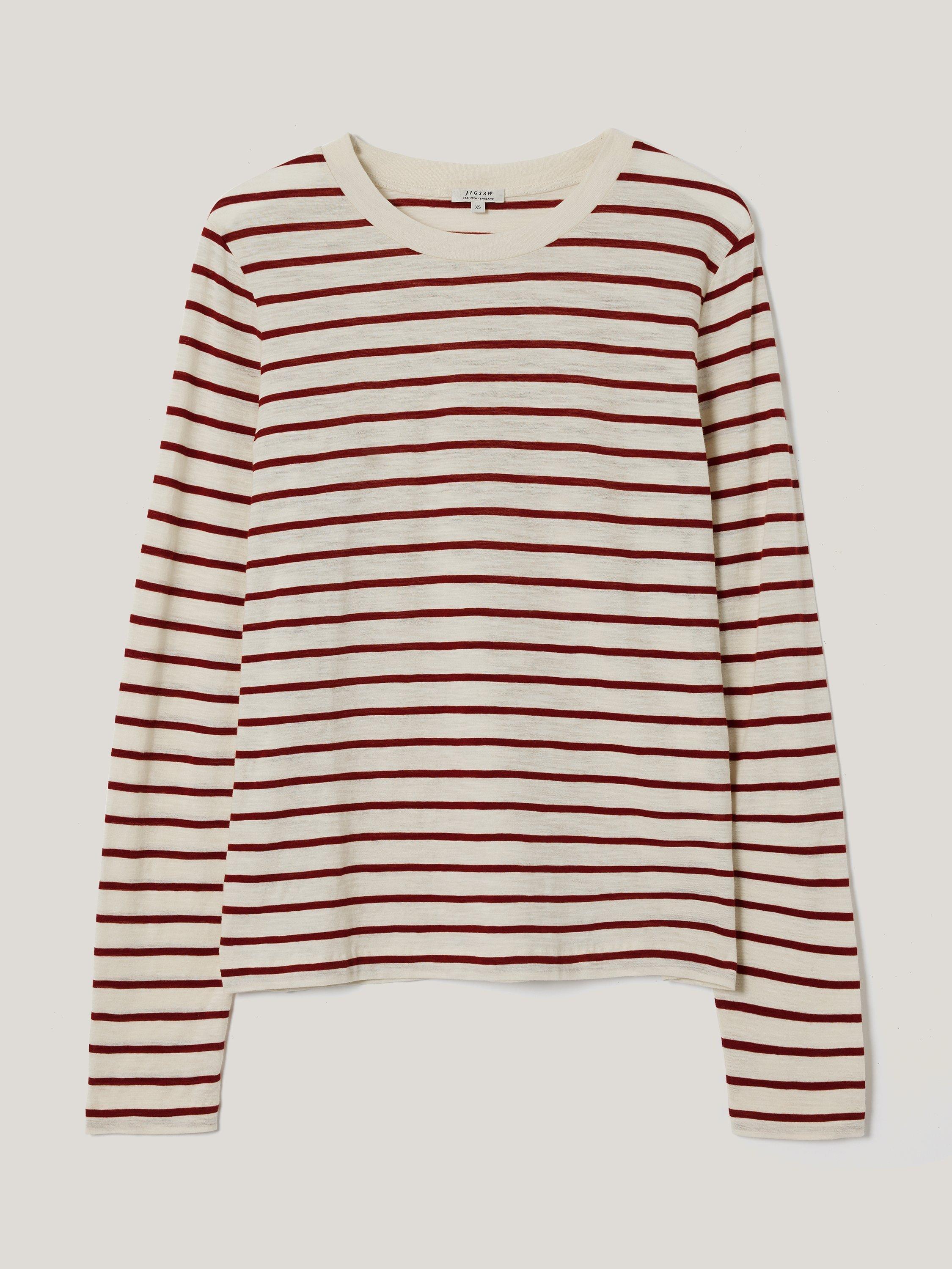 Product image 5 of 5, which shows Jigsaw Stripe Slub Jersey Top, Red/Multi, XS