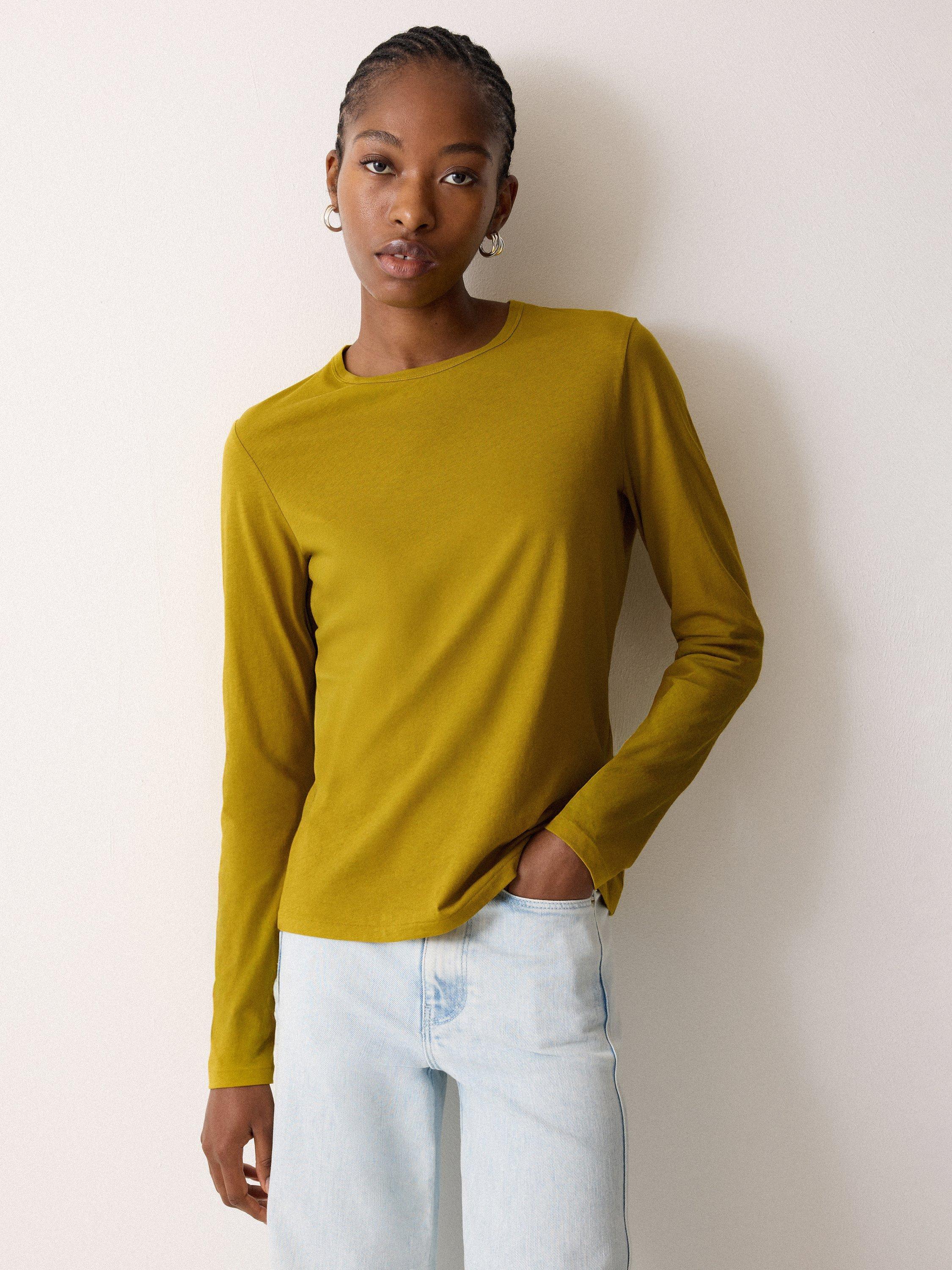 Product image 1 of 5, which shows Jigsaw Supima Cotton Long Sleeve Top, Vintage Chartreuse, S