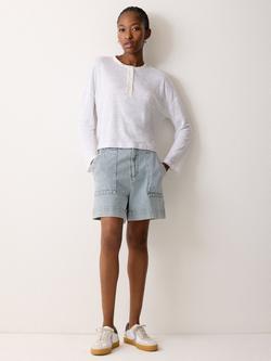 Jigsaw Patch Pocket High-Waisted Denim Shorts, Mid Blue