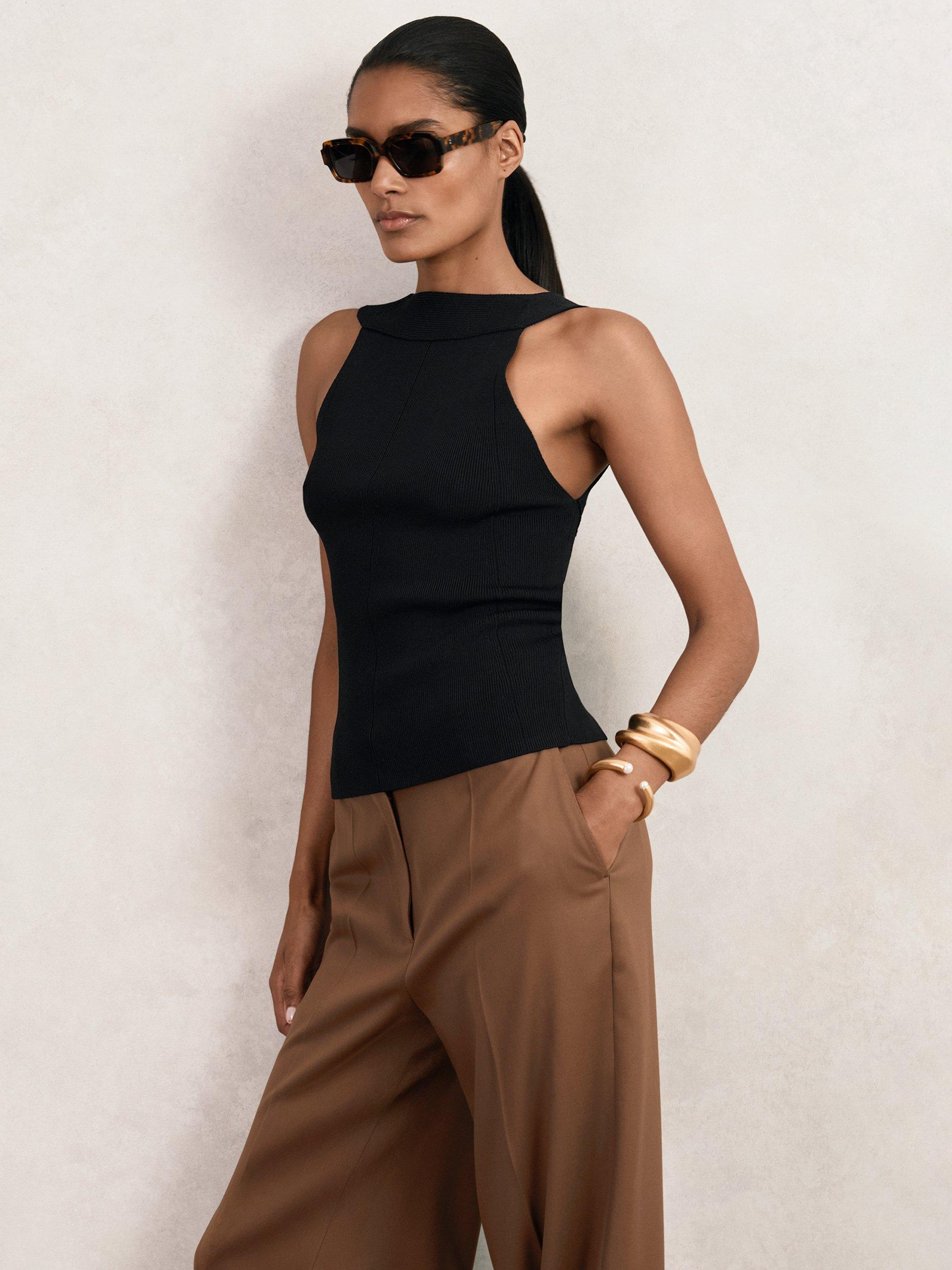 Product image 1 of 4, which shows Reiss Maisie Low Back Vest Top, Black, XS