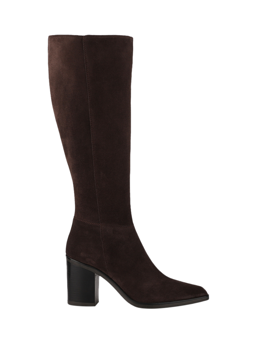 Product image 1 of 6, which shows Jones Bootmaker Cagliaril Suede Wide Calf Knee-High Boots, Chocolate, 3