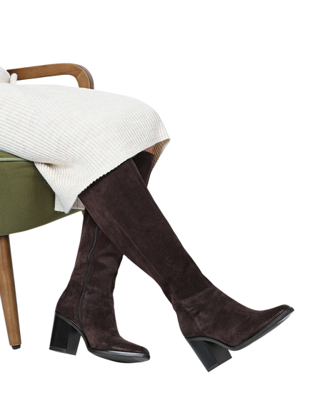 Jones Bootmaker Cagliari Suede Wide Calf Fit Knee High Boots, Chocolate - view 2, Chocolate