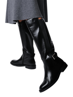 Jones Bootmaker Danica Leather Knee High Boots, Black Leather - view 2, Black Leather