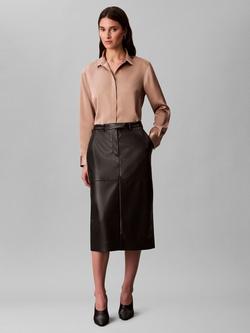 Calvin Klein Faux Leather Midi Skirt, Black, Black
