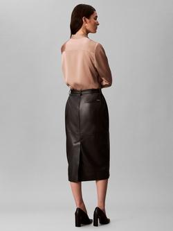 Calvin Klein Faux Leather Midi Skirt, Black - view 2, Black
