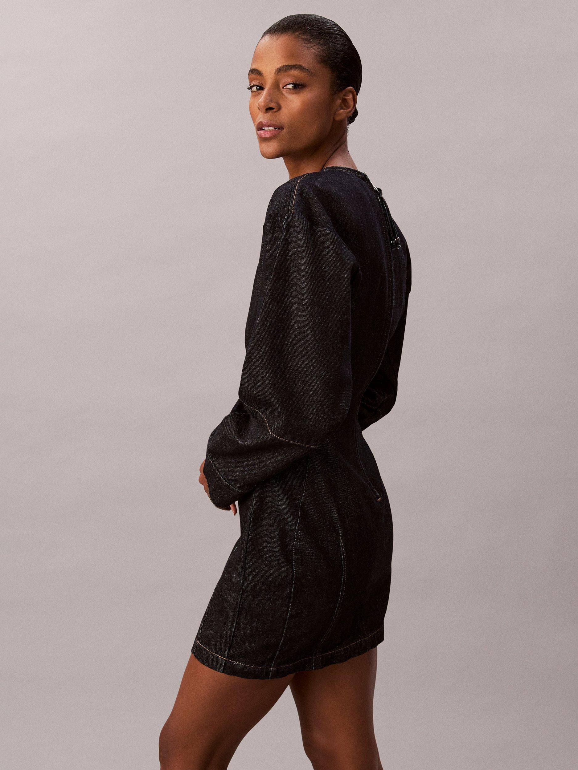 Product image 4 of 6, which shows Calvin Klein Structured Denim Dress, Resin Rinse, XXS
