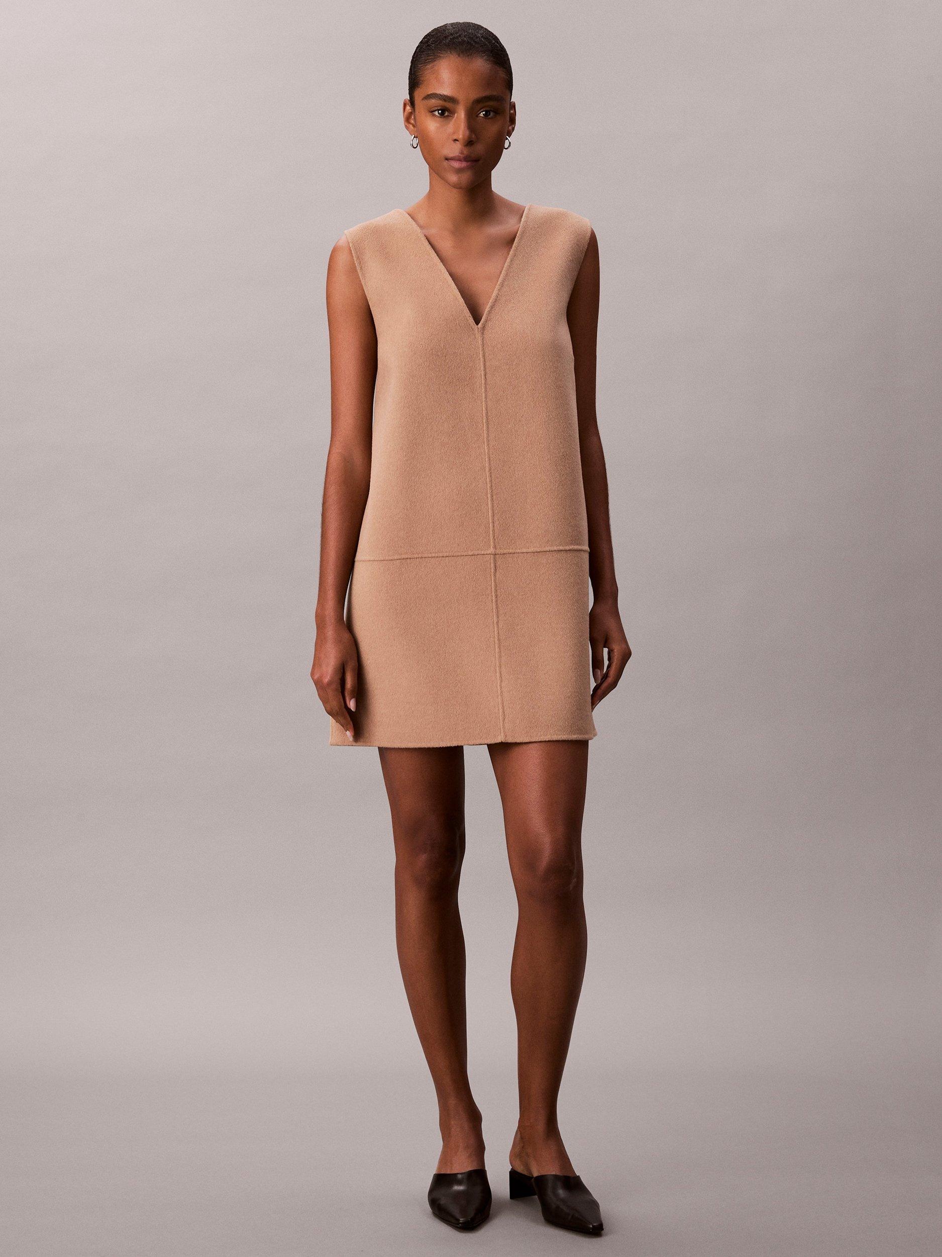 Product image 3 of 6, which shows Calvin Klein Double Face Wool Rich Shift Dress, Amphora, 4