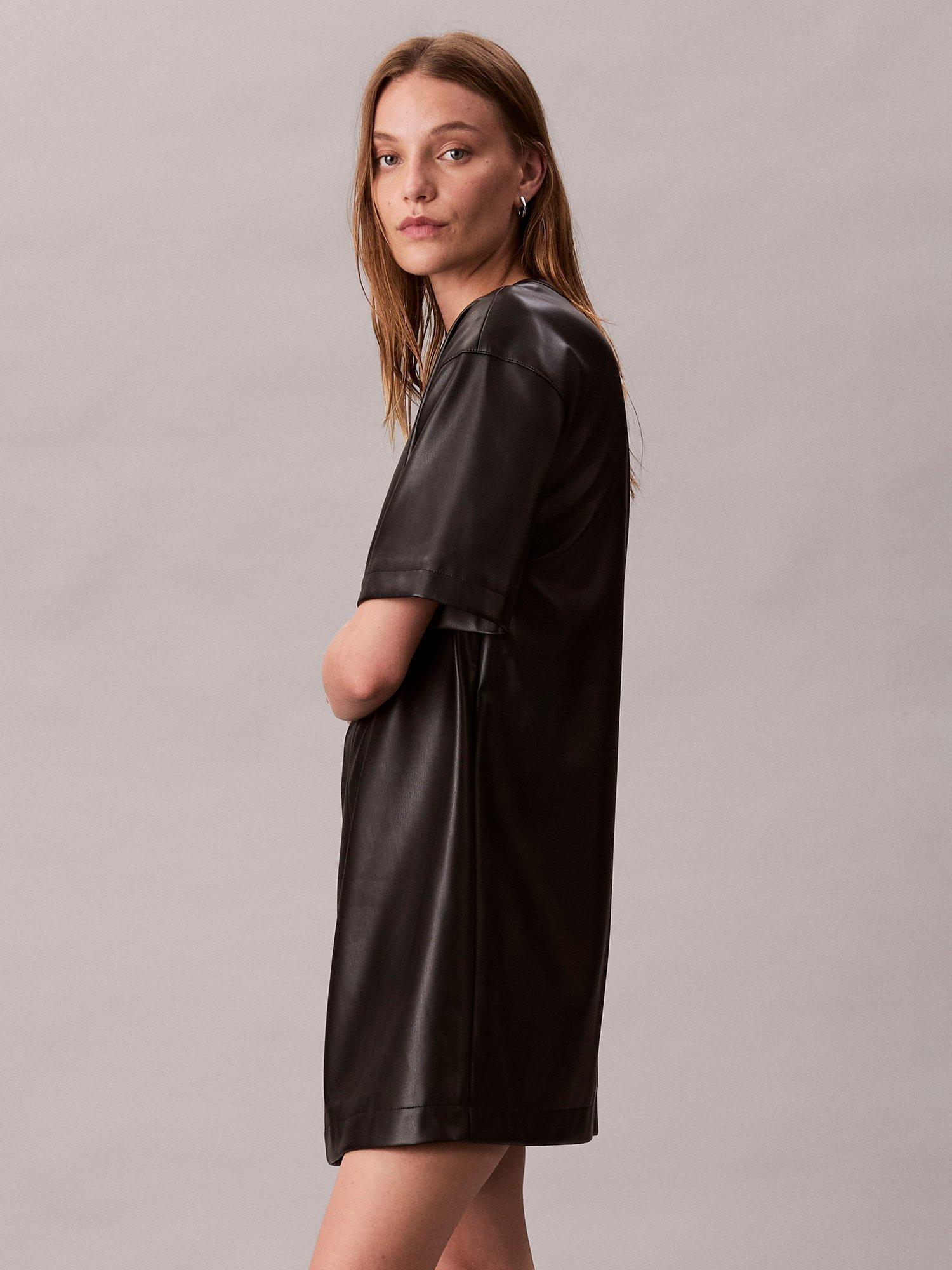 leather detail dress Cocoa Faux Leather Strapless A-line Mini Dress main image 1