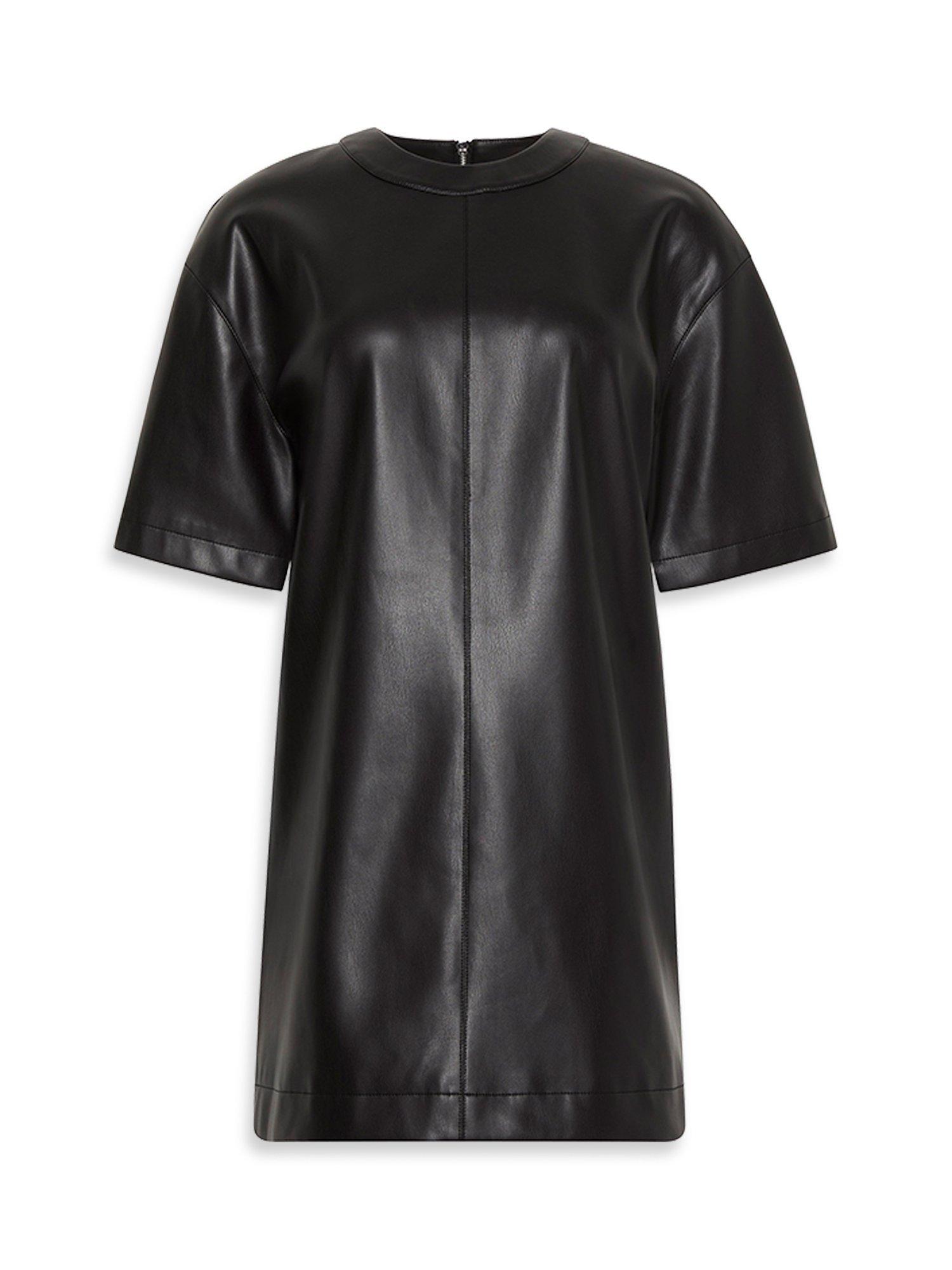 Calvin Klein Faux Leather Short Sleeve Dress, Black