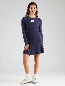Calvin Klein Logo Ribbed Long Sleeve Dress, Inkwell, Inkwell