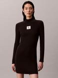 Calvin Klein Logo Roll Neck Ribbed Dress, Black