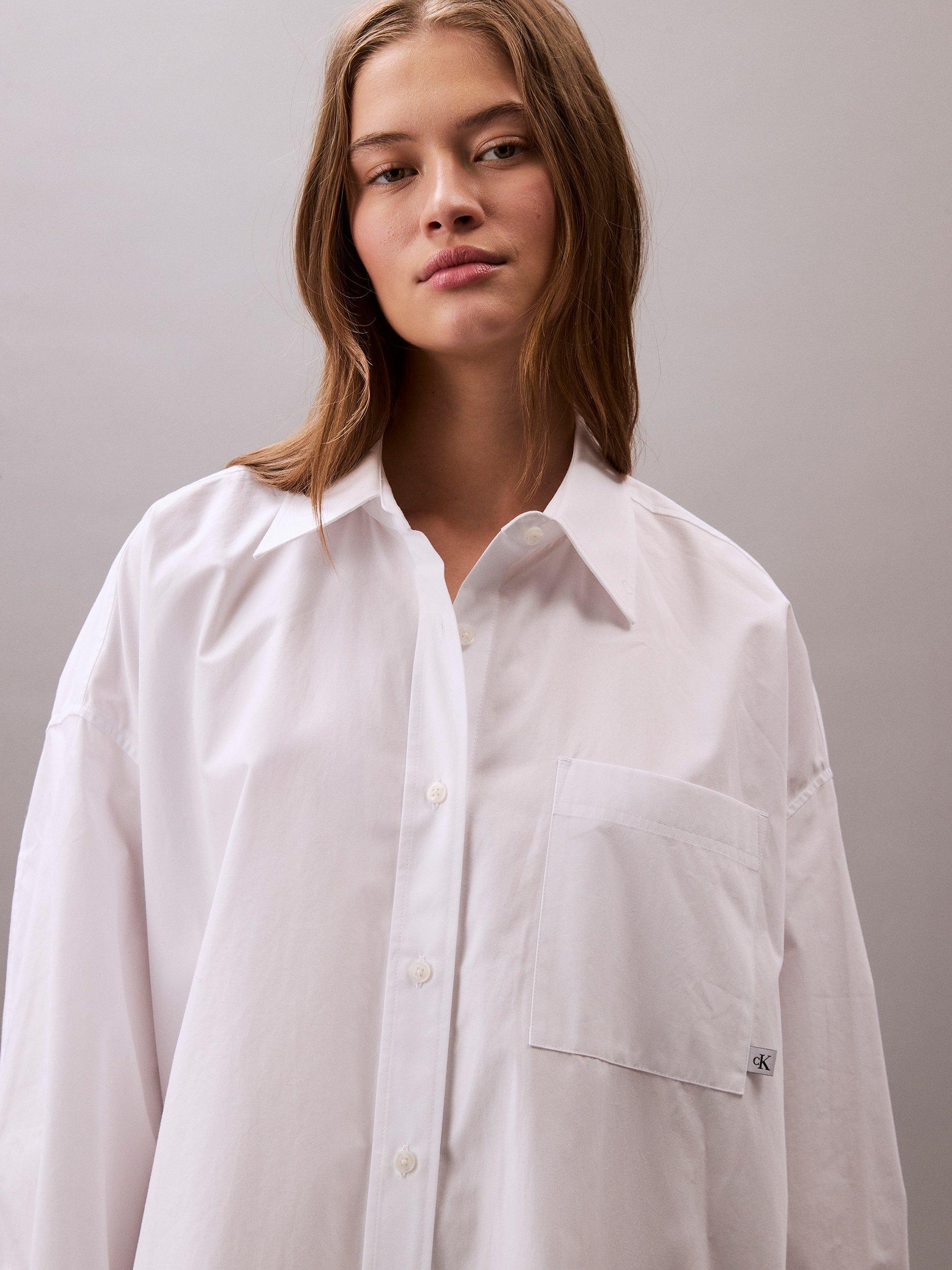 Product image 3 of 6, which shows Calvin Klein Oversized Cotton Shirt, Brilliant White, XXS