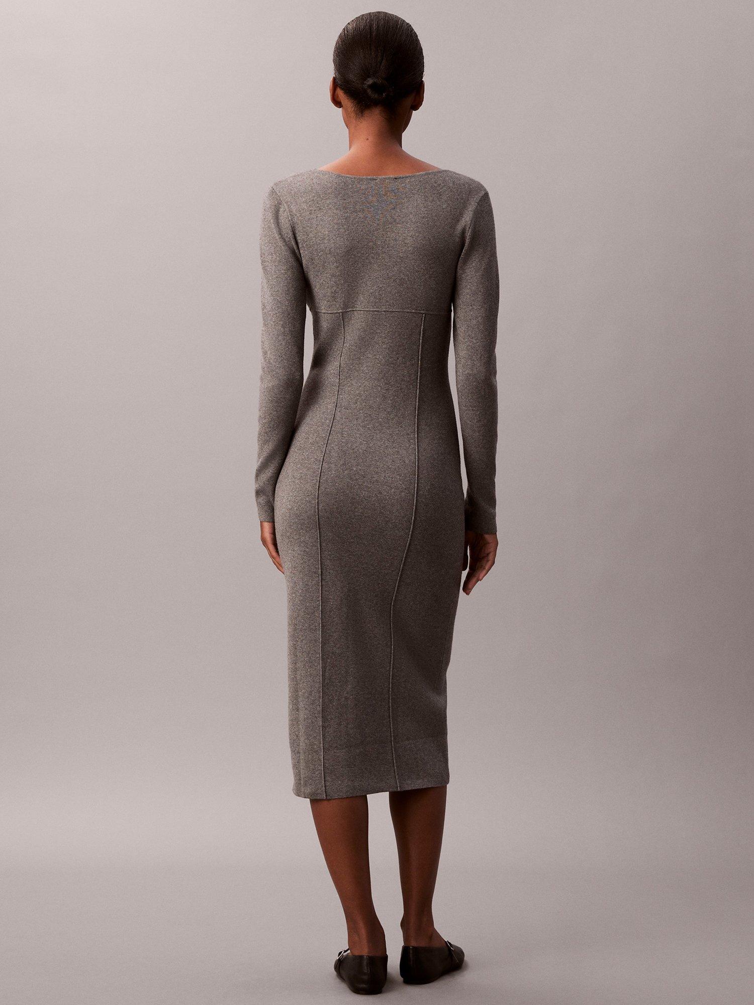 Product image 2 of 5, which shows Calvin Klein Stitch Fabric Midi Dress, Grey Heather, XXS