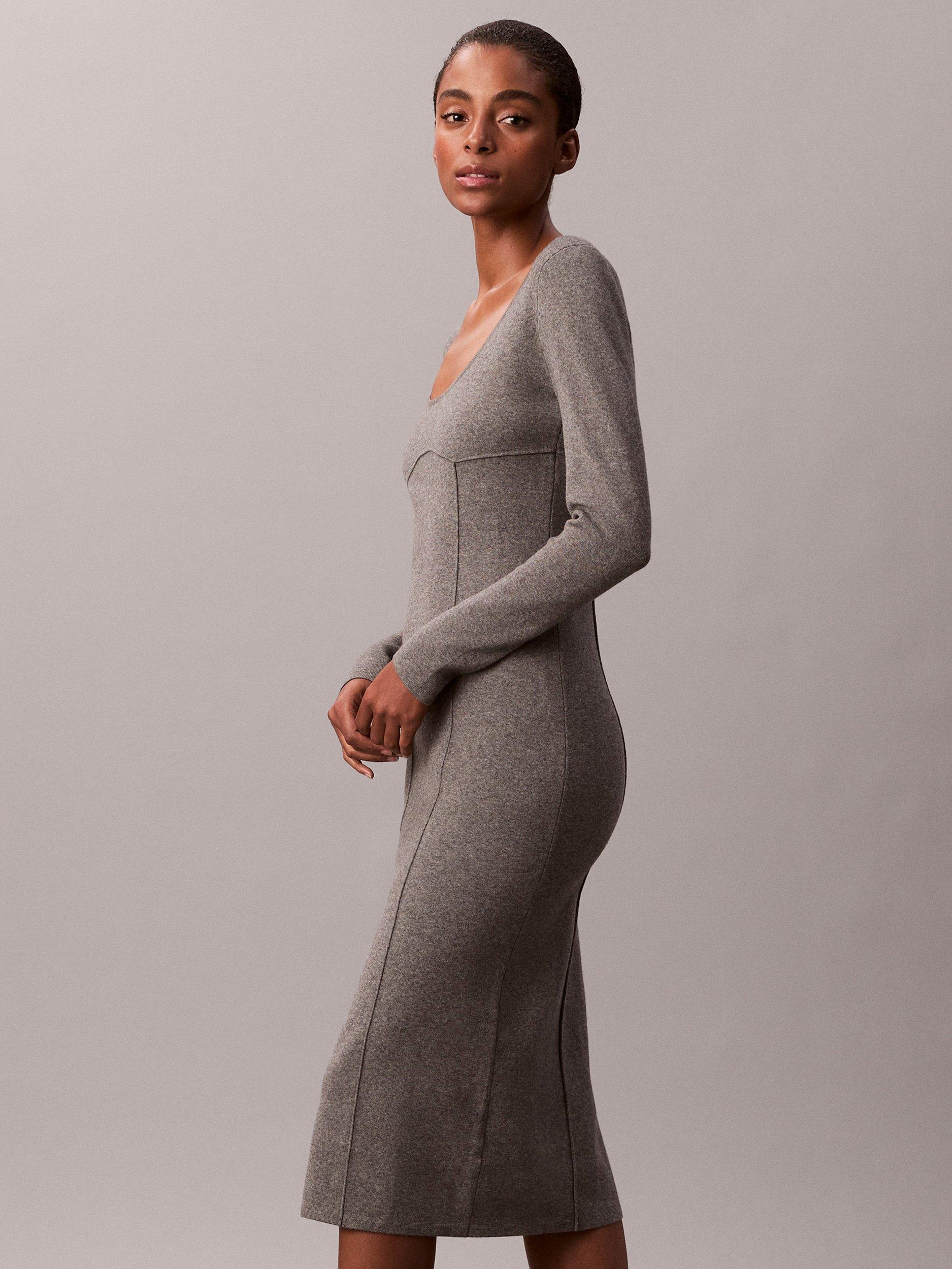 Product image 4 of 5, which shows Calvin Klein Stitch Fabric Midi Dress, Grey Heather, XXS