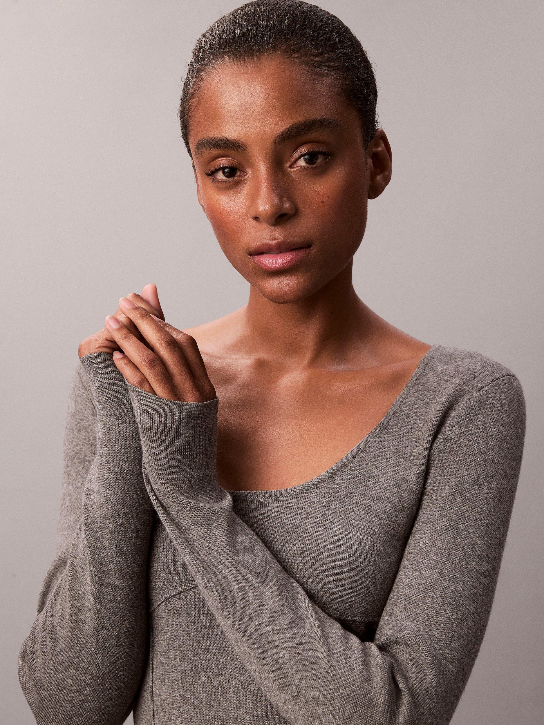 Product image 5 of 5, which shows Calvin Klein Stitch Fabric Midi Dress, Grey Heather, XXS