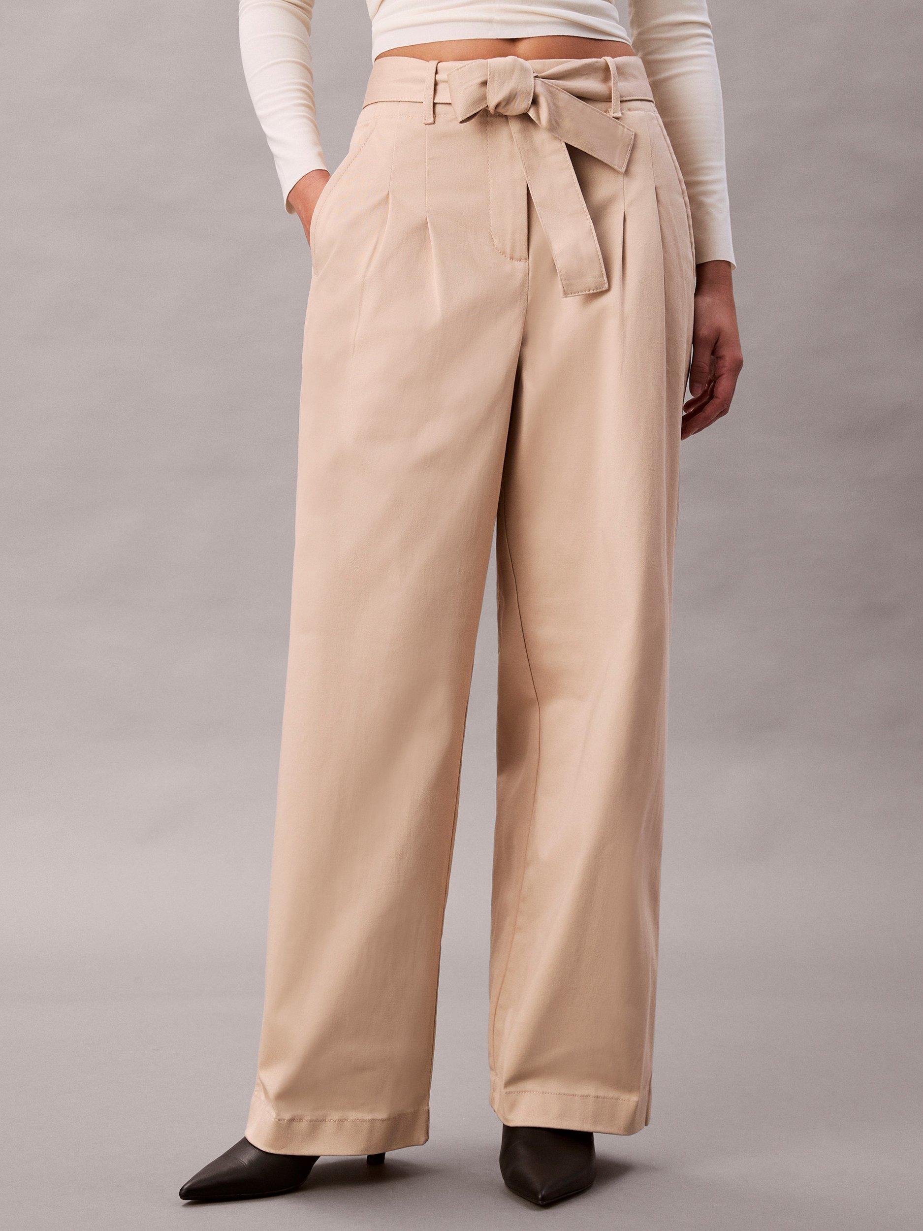 Calvin Klein Cotton Twill Relaxed Trousers, Beige