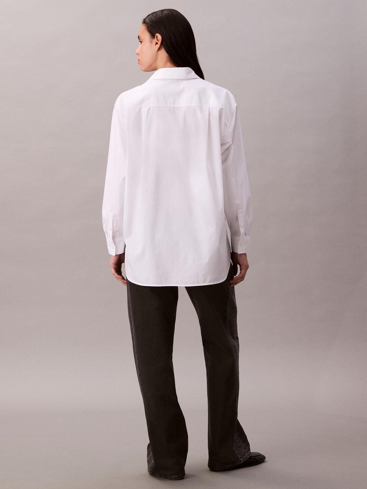 Product image 2 of 6, which shows Calvin Klein Logo Relaxed Cotton Poplin Shirt, Brilliant White, XS