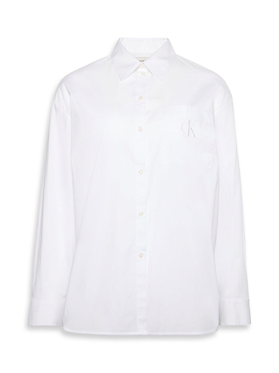 Product image 6 of 6, which shows Calvin Klein Logo Relaxed Cotton Poplin Shirt, Brilliant White, XS