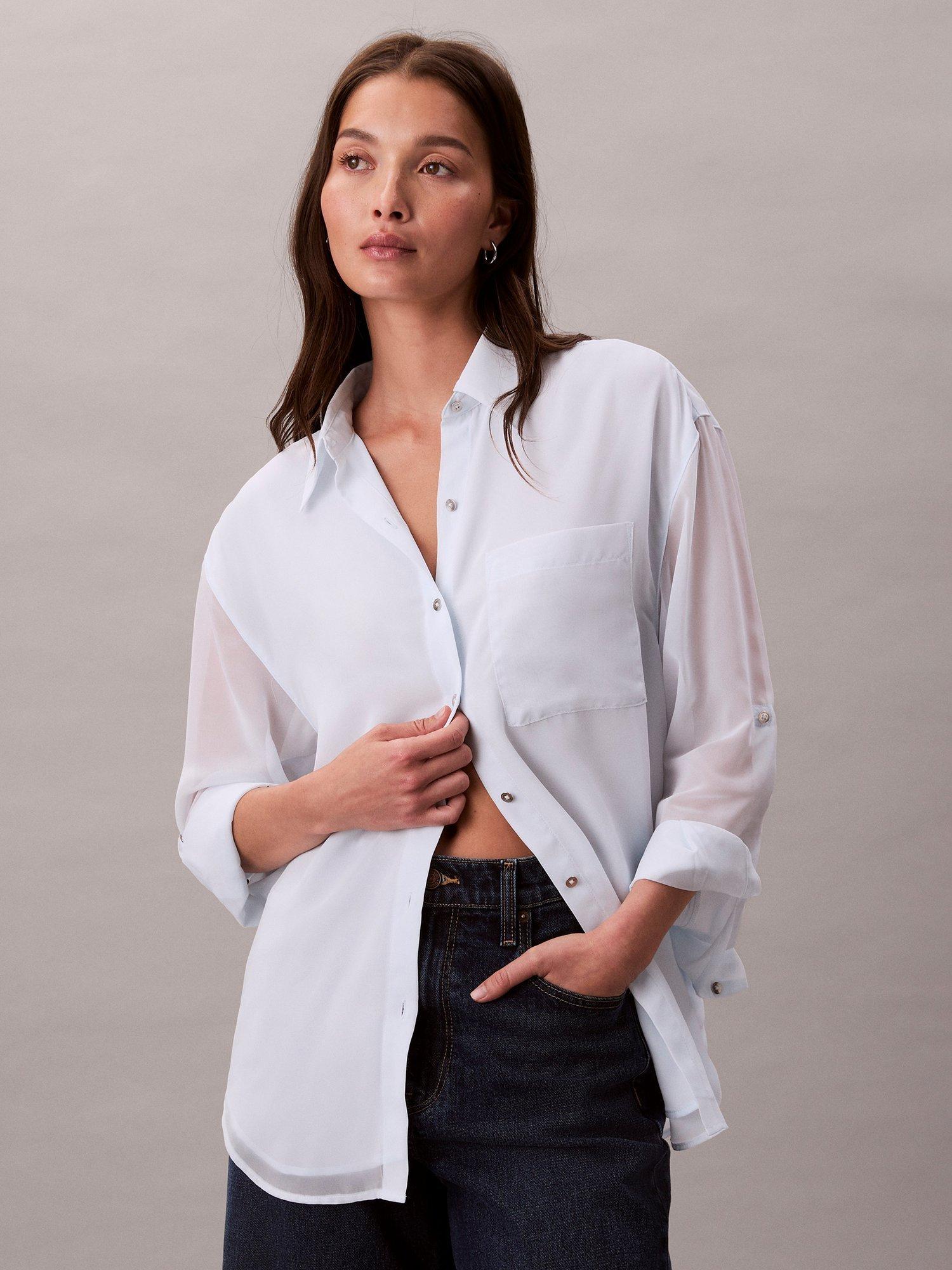 Product image 4 of 7, which shows Calvin Klein Roll Sleeve Shirt, Ice Melt, XXS