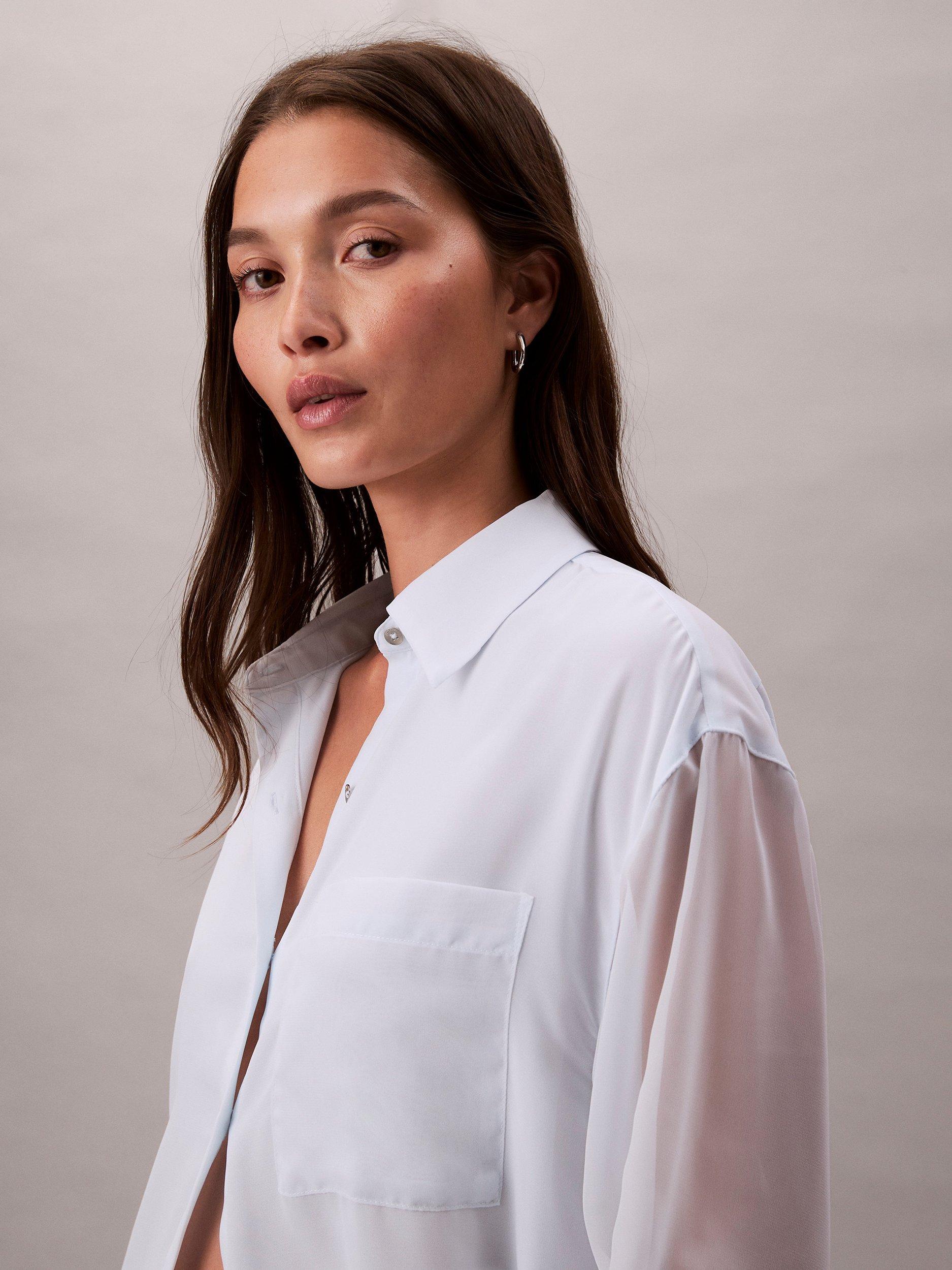 Product image 5 of 7, which shows Calvin Klein Roll Sleeve Shirt, Ice Melt, XXS