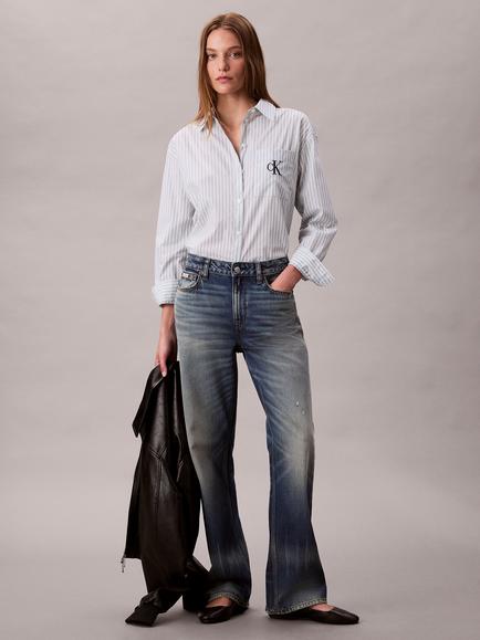 Calvin Klein Logo Stripe Cotton Poplin Shirt, Pale Blue, Pale Blue