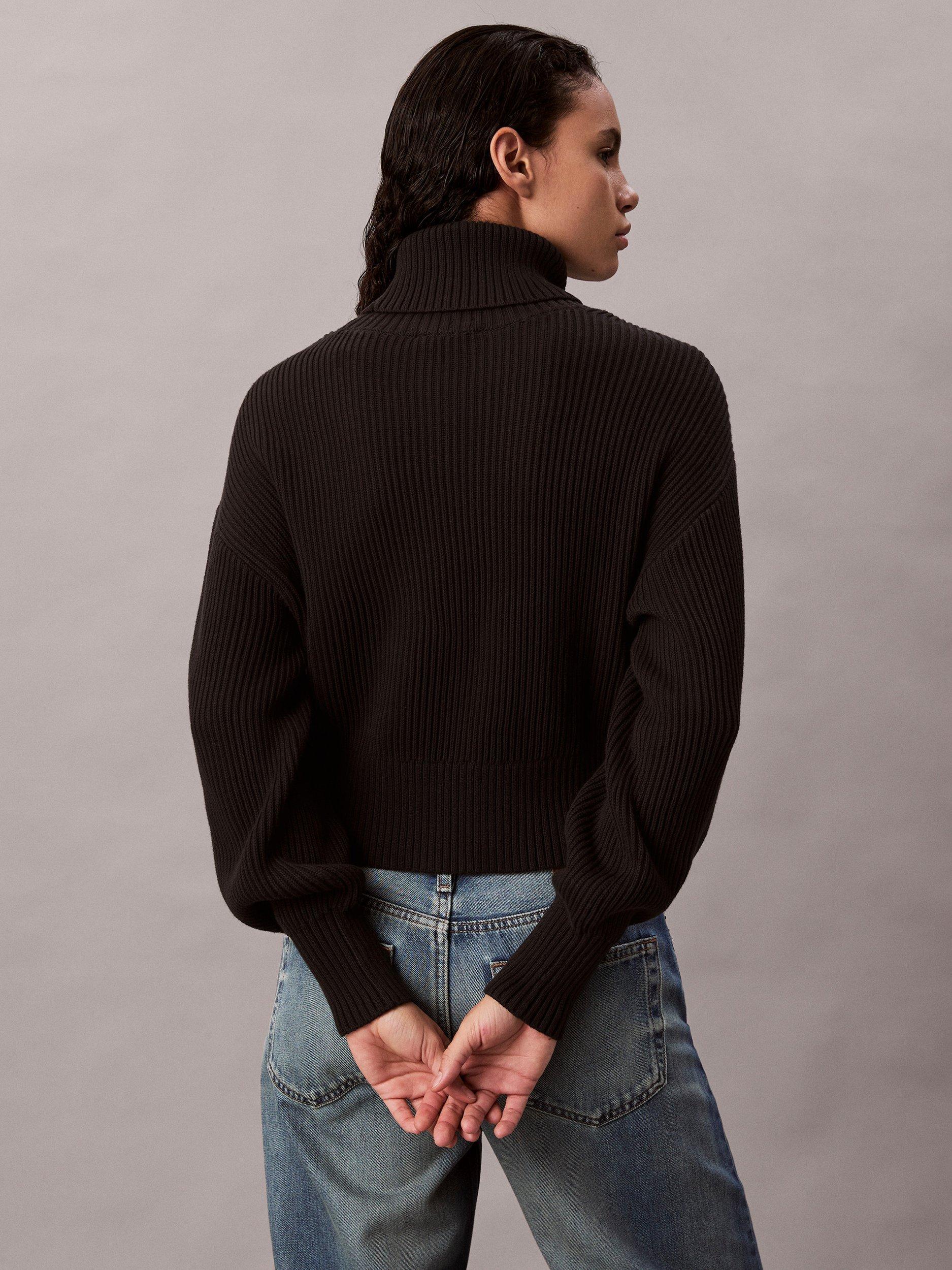 Product image 2 of 5, which shows Calvin Klein Oversized Logo Roll Neck Jumper, Black, XXS