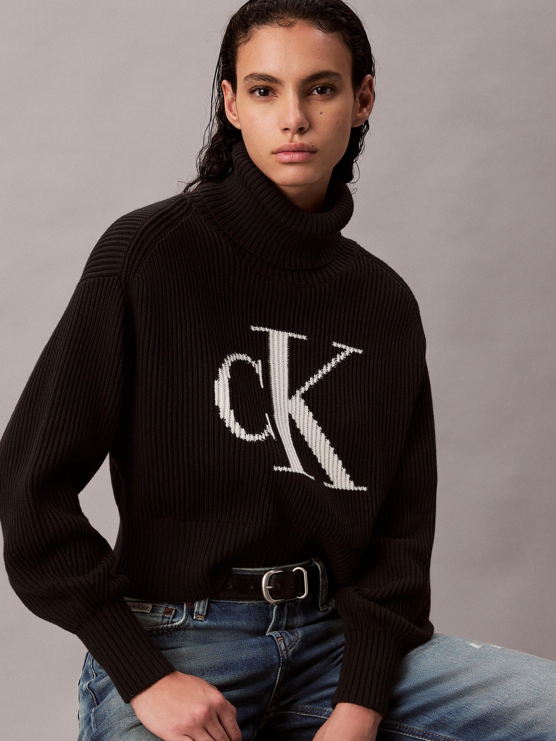 Product image 5 of 5, which shows Calvin Klein Oversized Logo Roll Neck Jumper, Black, XXS