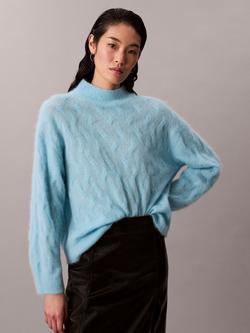 Calvin Klein Brushed Alpaca Blend Printed Turtleneck Jumper, Blue Freeze, Blue Freeze