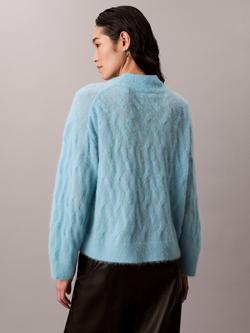 Calvin Klein Brushed Alpaca Blend Printed Turtleneck Jumper, Blue Freeze - view 2, Blue Freeze