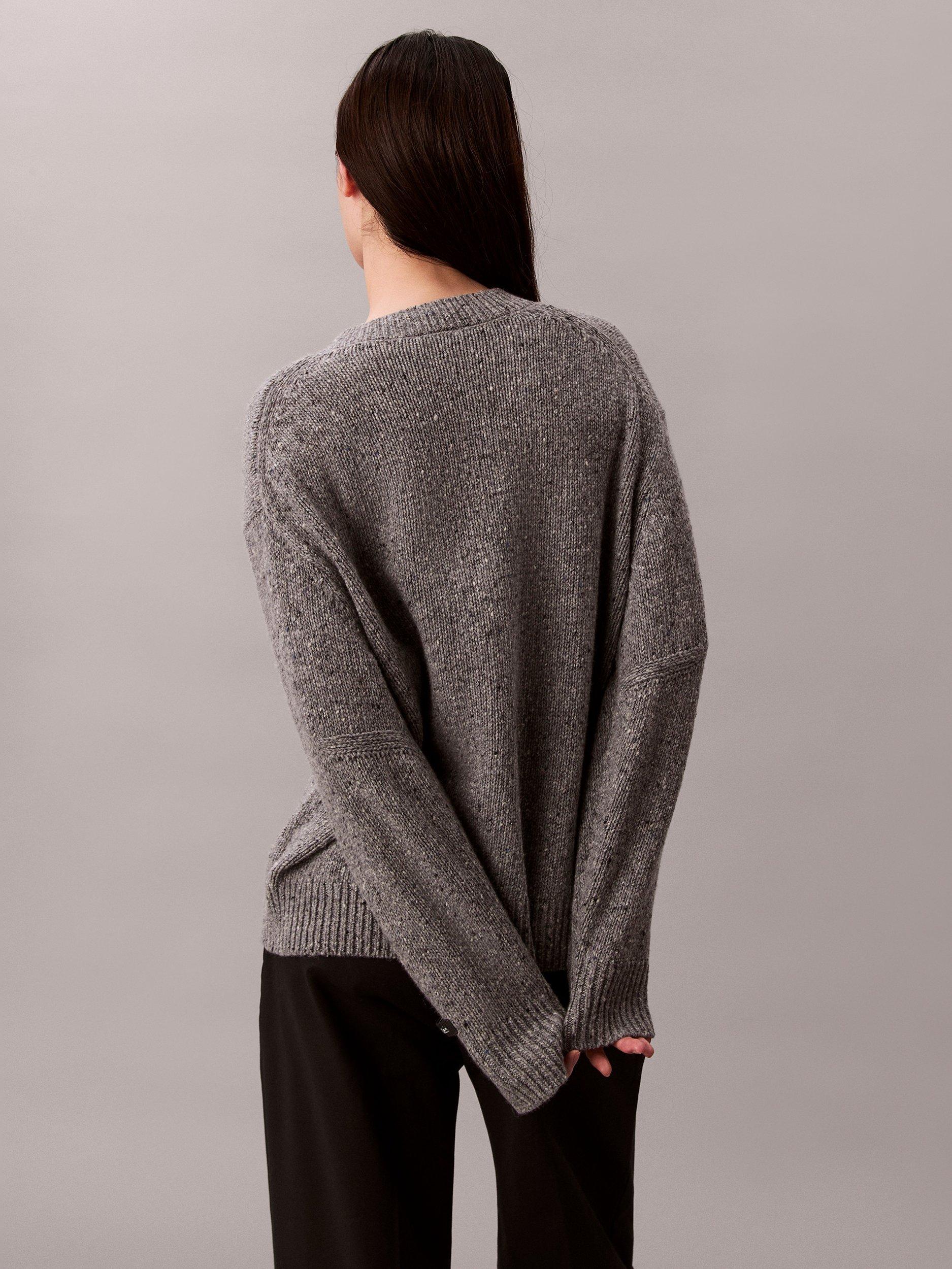 Product image 2 of 7, which shows Calvin Klein Chunky Neps V-Neck Wool Rich Jumper, Stoneflag, S