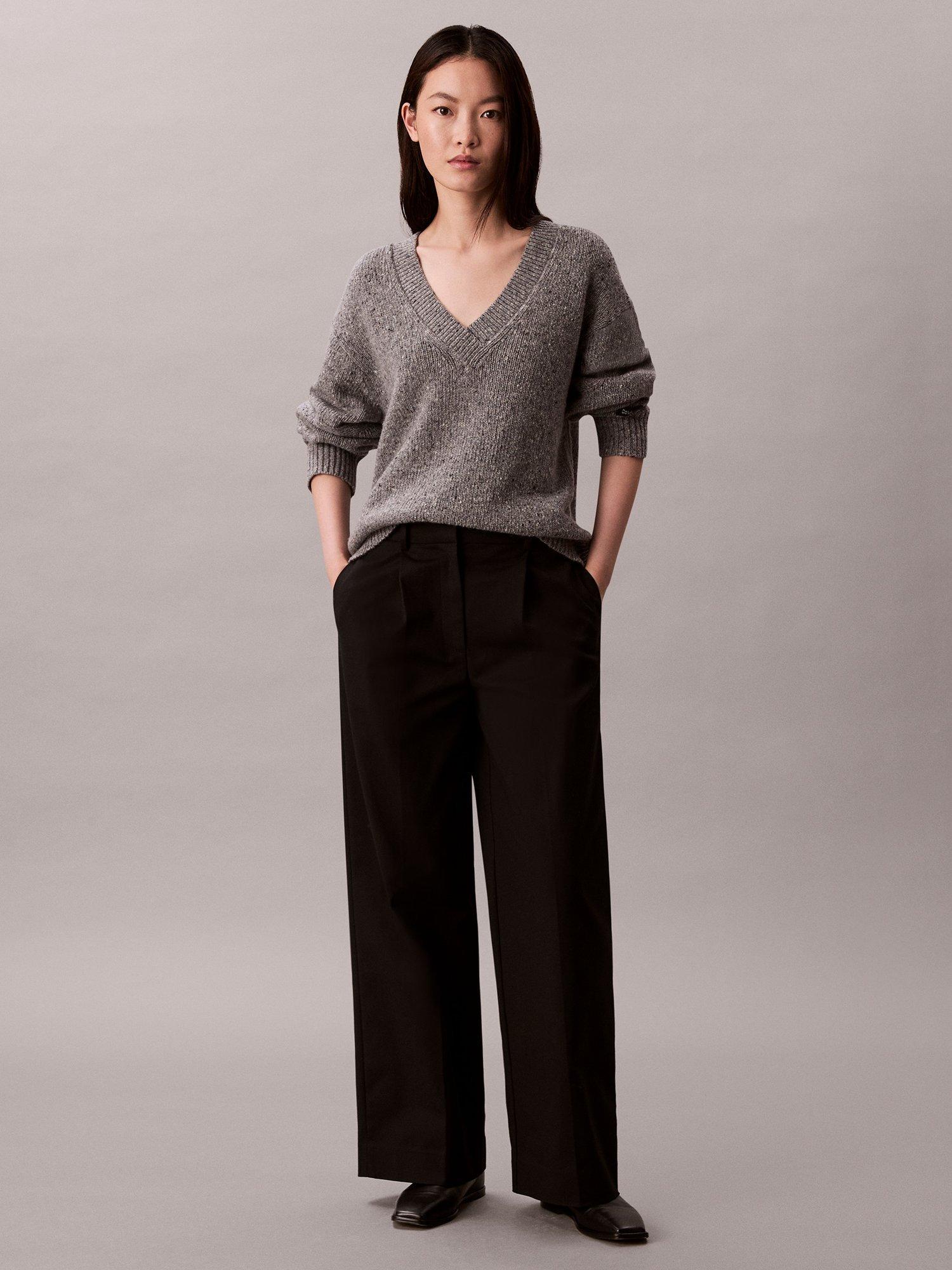 Product image 3 of 7, which shows Calvin Klein Chunky Neps V-Neck Wool Rich Jumper, Stoneflag, S