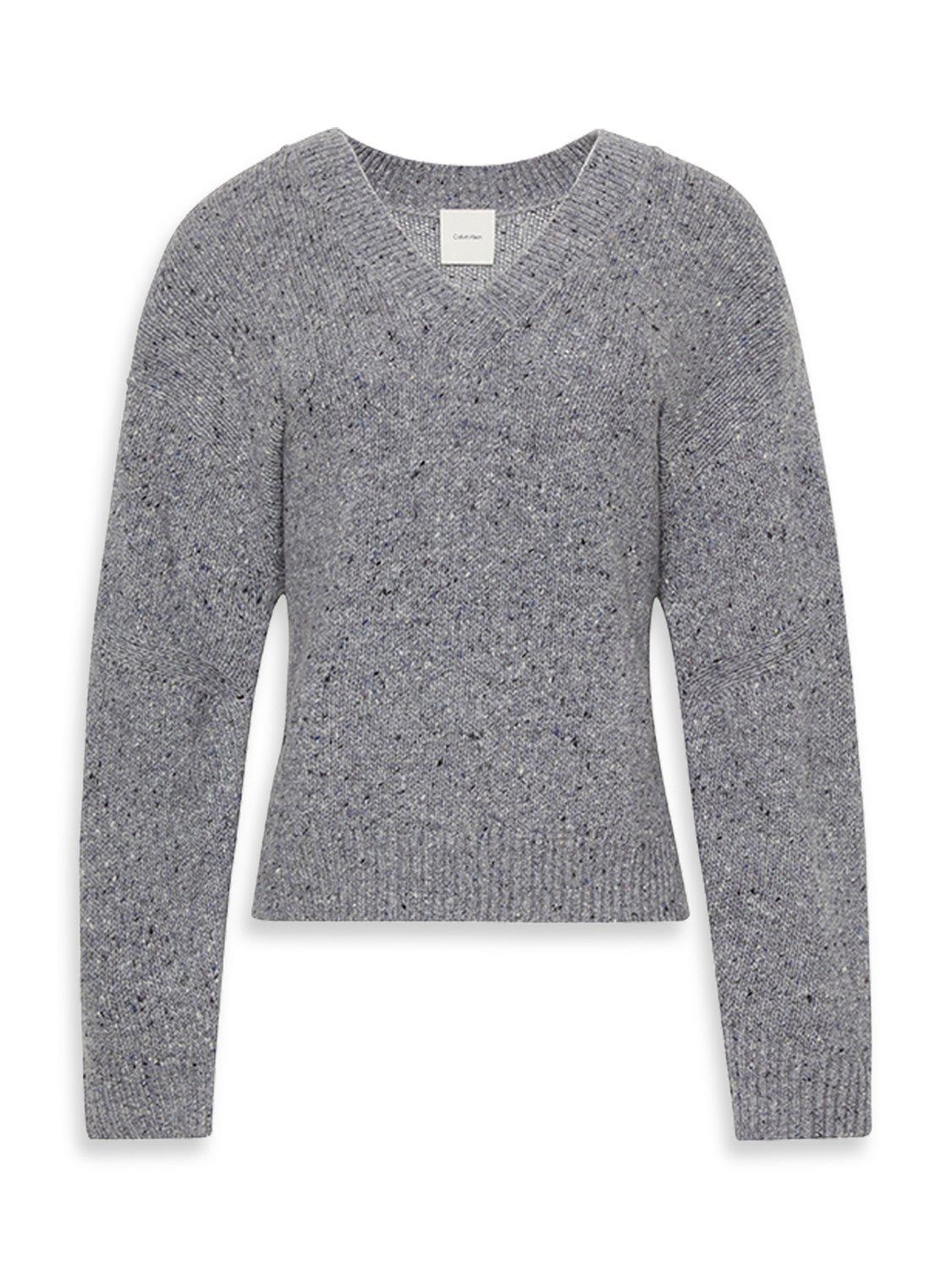 Product image 7 of 7, which shows Calvin Klein Chunky Neps V-Neck Wool Rich Jumper, Stoneflag, S