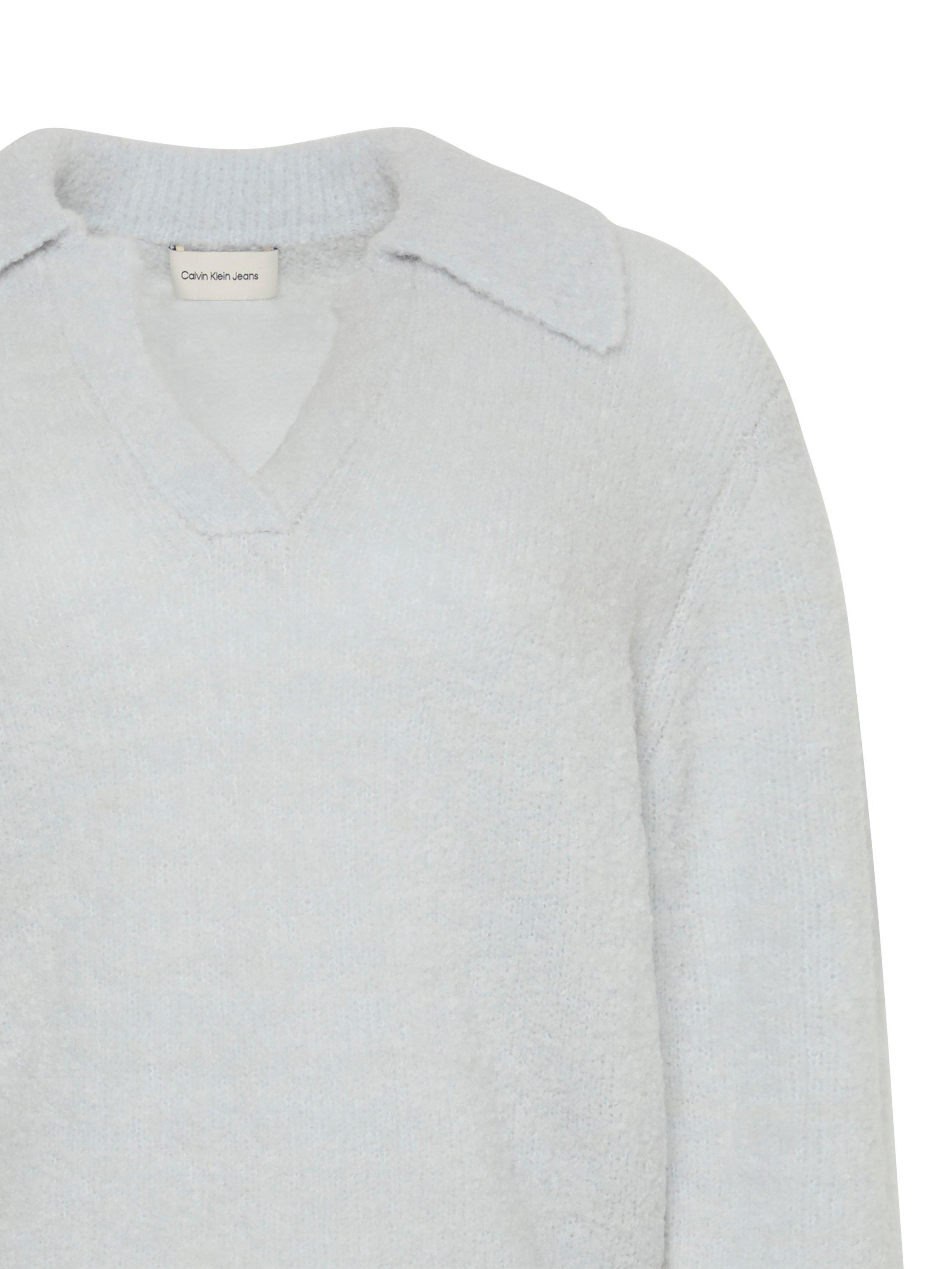 Product image 3 of 3, which shows Calvin Klein Pure Wool Boucle Polo Jumper, Melodic Blue, XXS