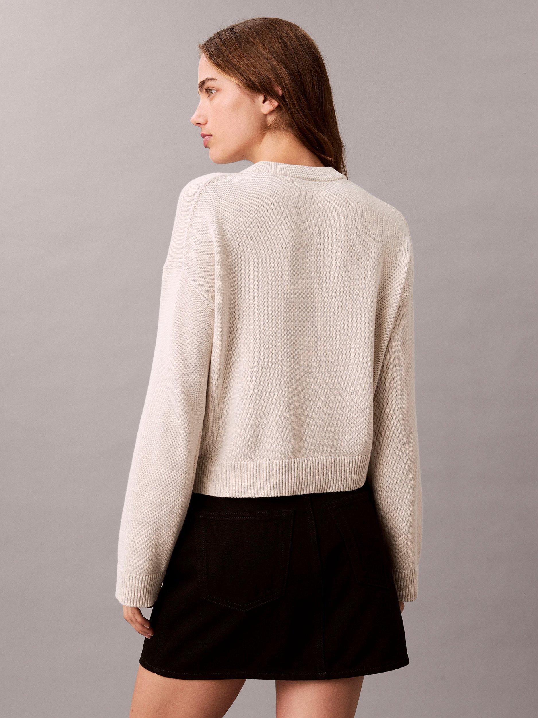 Product image 2 of 3, which shows Calvin Klein Logo Long Sleeve Top, Chalk, XXS