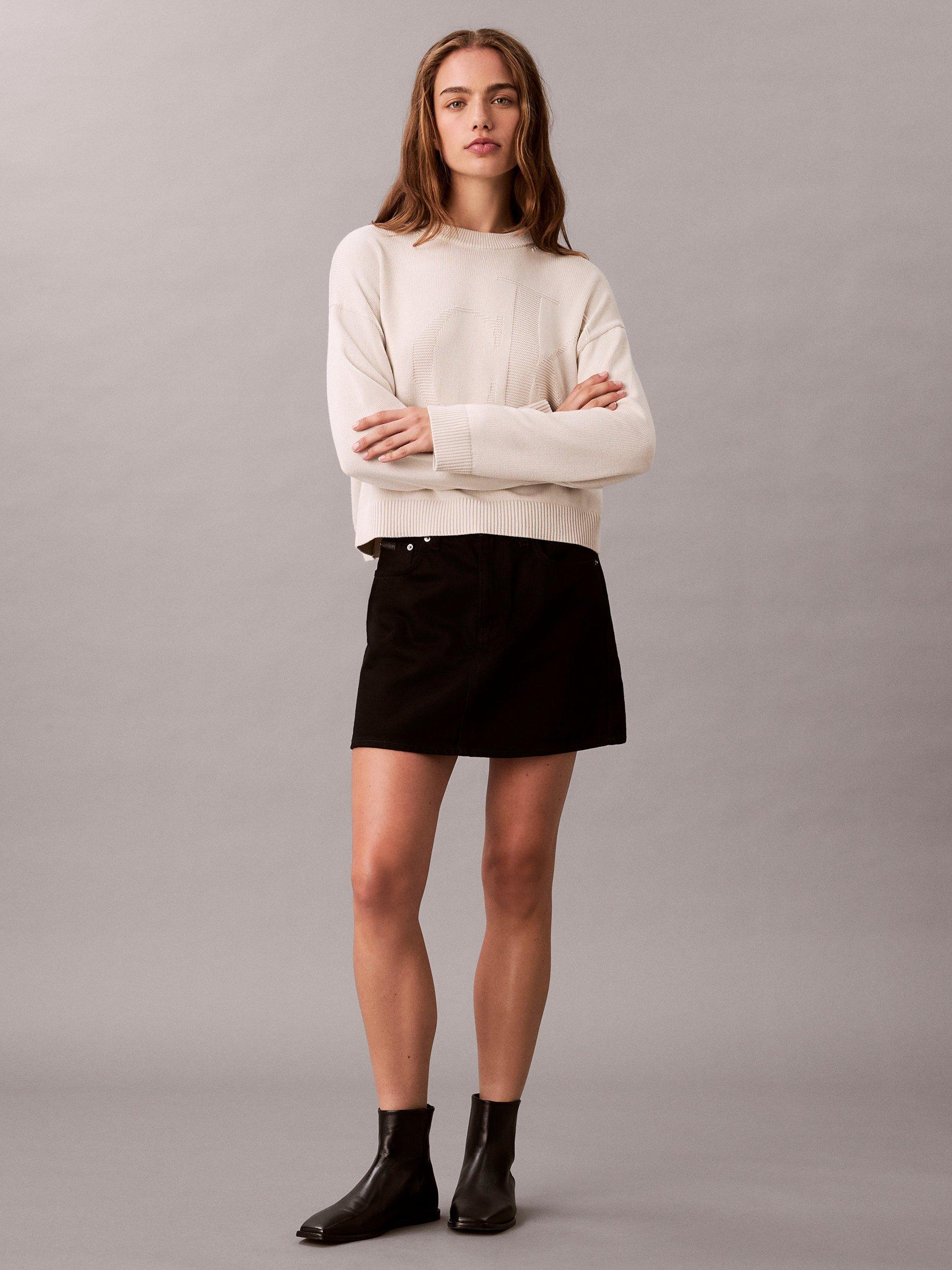 Product image 3 of 3, which shows Calvin Klein Logo Long Sleeve Top, Chalk, XXS