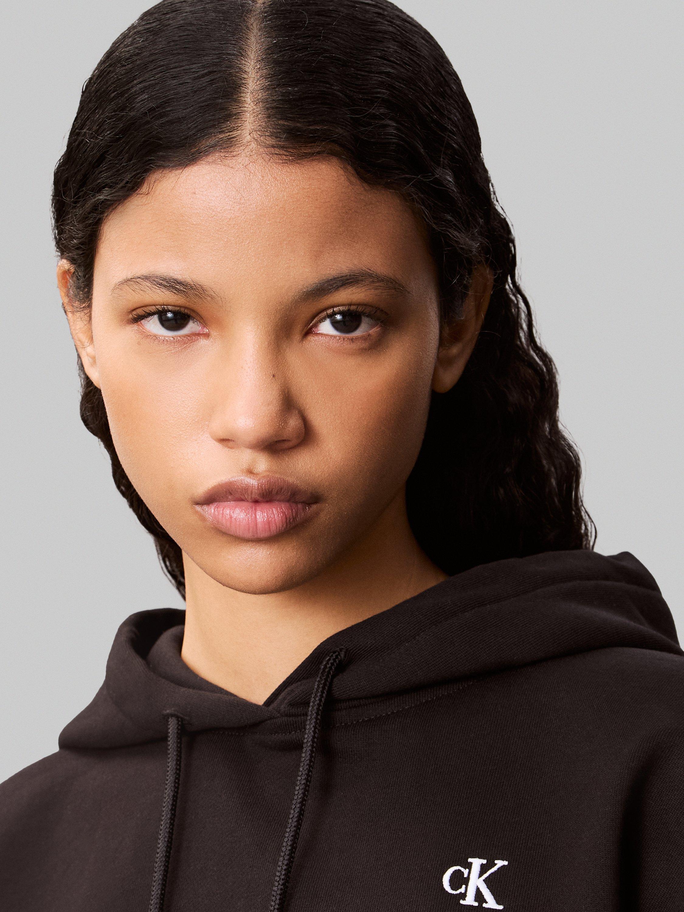 Product image 4 of 6, which shows Calvin Klein Embroidered Logo Terry Hoodie, Black, XXS