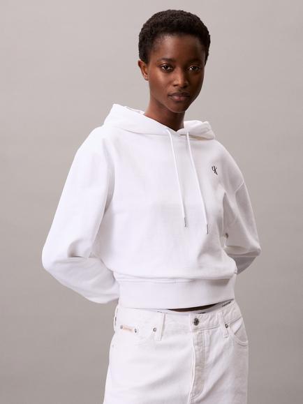 Calvin Klein Embroidered Logo Terry Hoodie, Bright White, Bright White