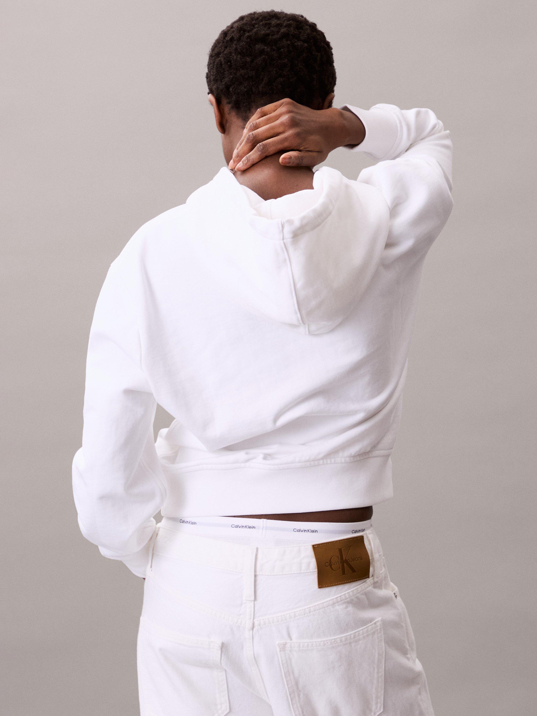 Product image 2 of 7, which shows Calvin Klein Embroidered Logo Terry Hoodie, Bright White, XXS