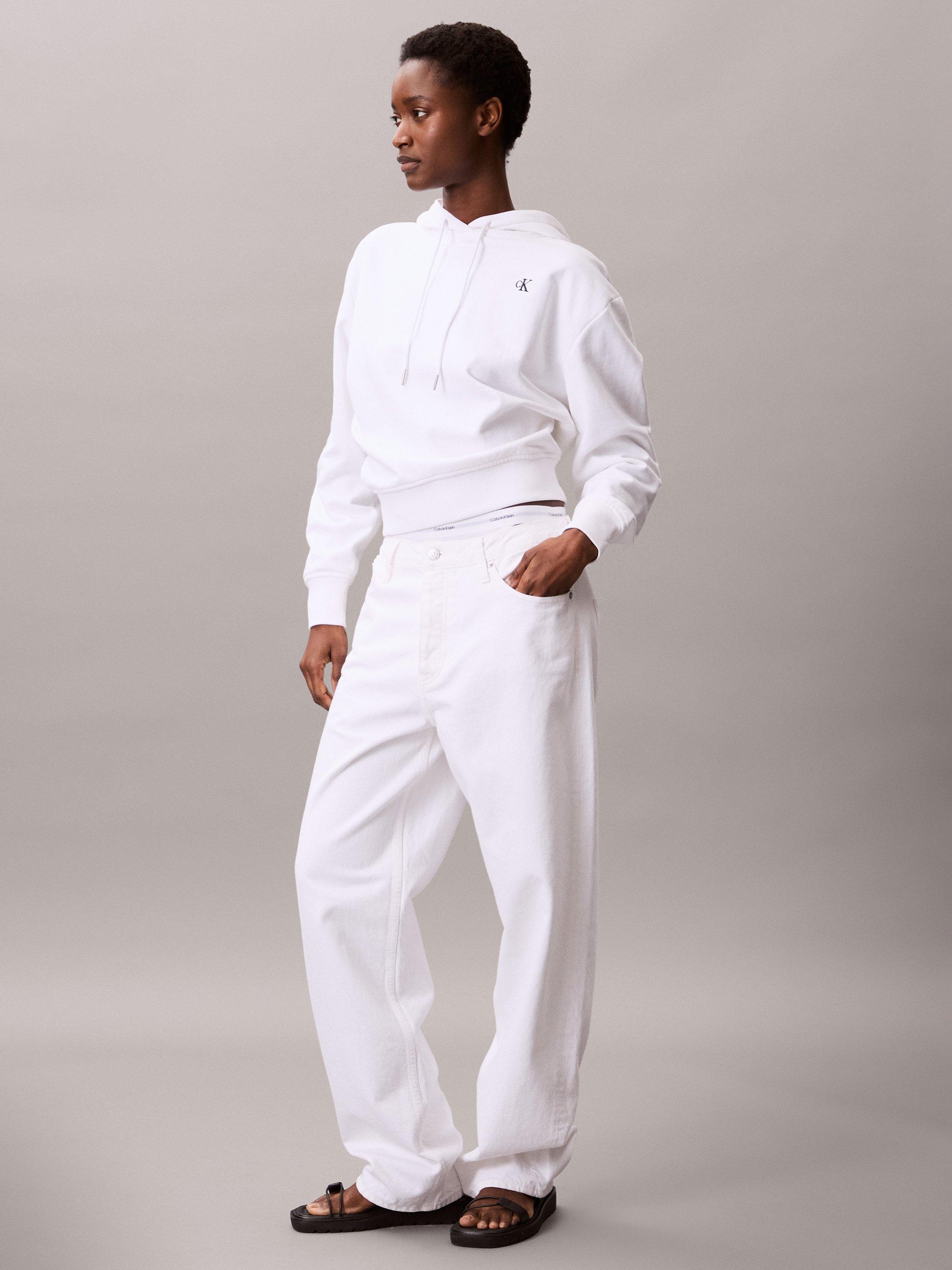 Product image 3 of 7, which shows Calvin Klein Embroidered Logo Terry Hoodie, Bright White, XXS