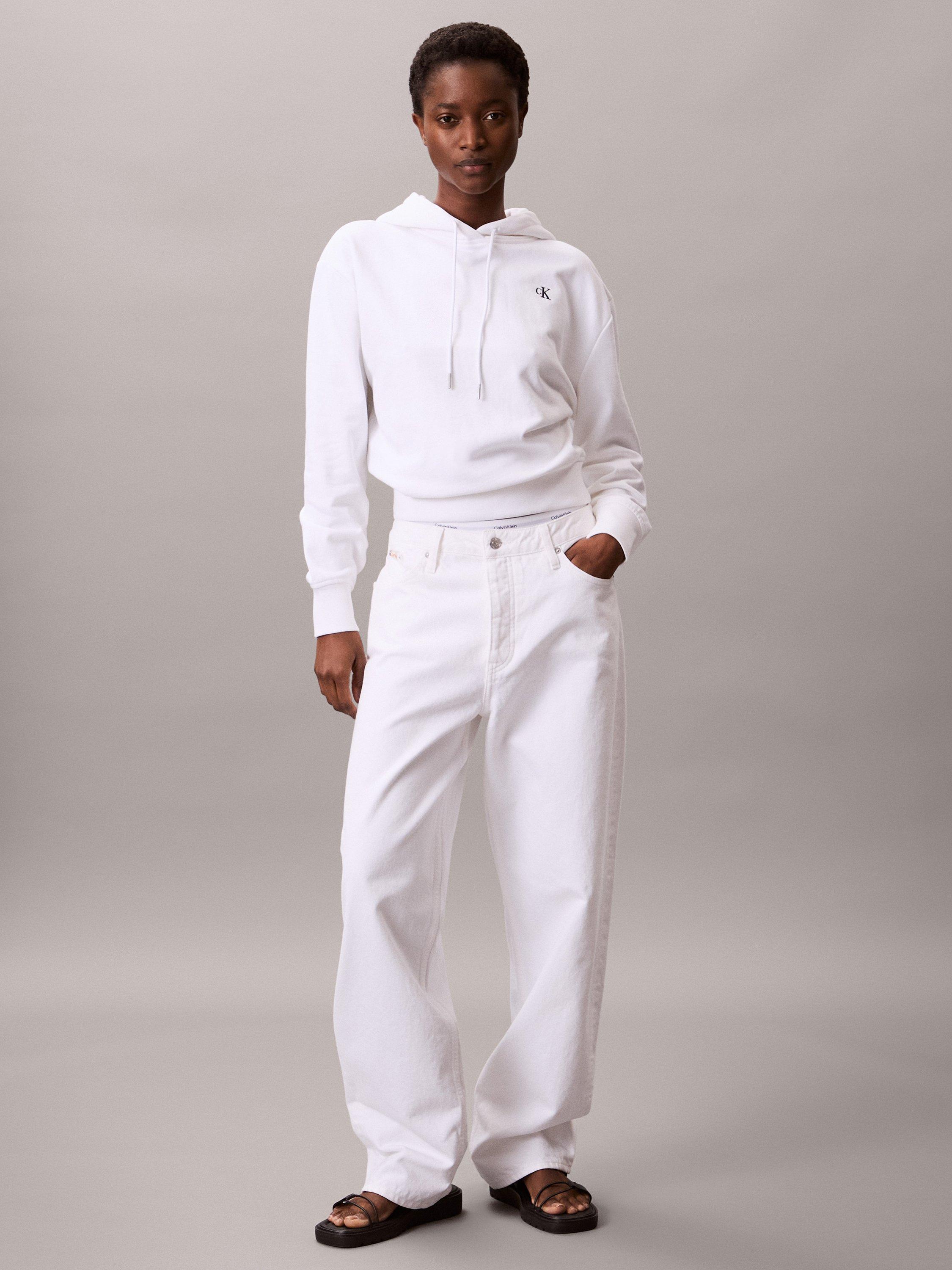 Product image 6 of 7, which shows Calvin Klein Embroidered Logo Terry Hoodie, Bright White, XXS