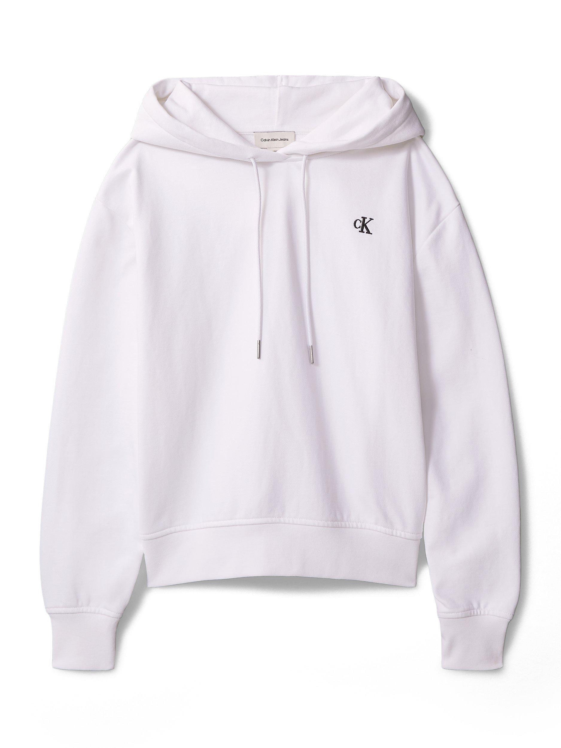 Product image 7 of 7, which shows Calvin Klein Embroidered Logo Terry Hoodie, Bright White, XXS