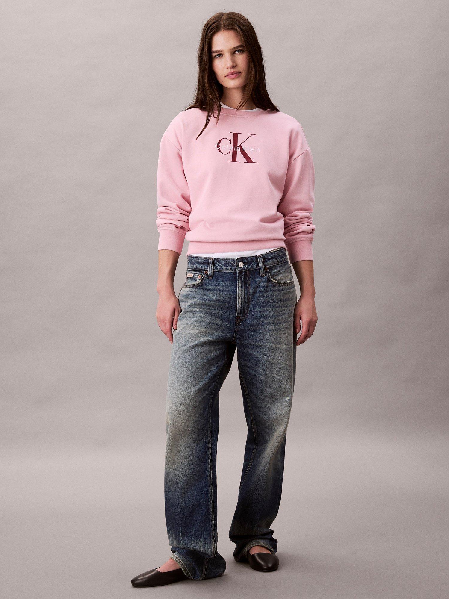 Product image 3 of 6, which shows Calvin Klein Monogram Logo Relaxed Sweatshirt, Pink Nectar, XXS