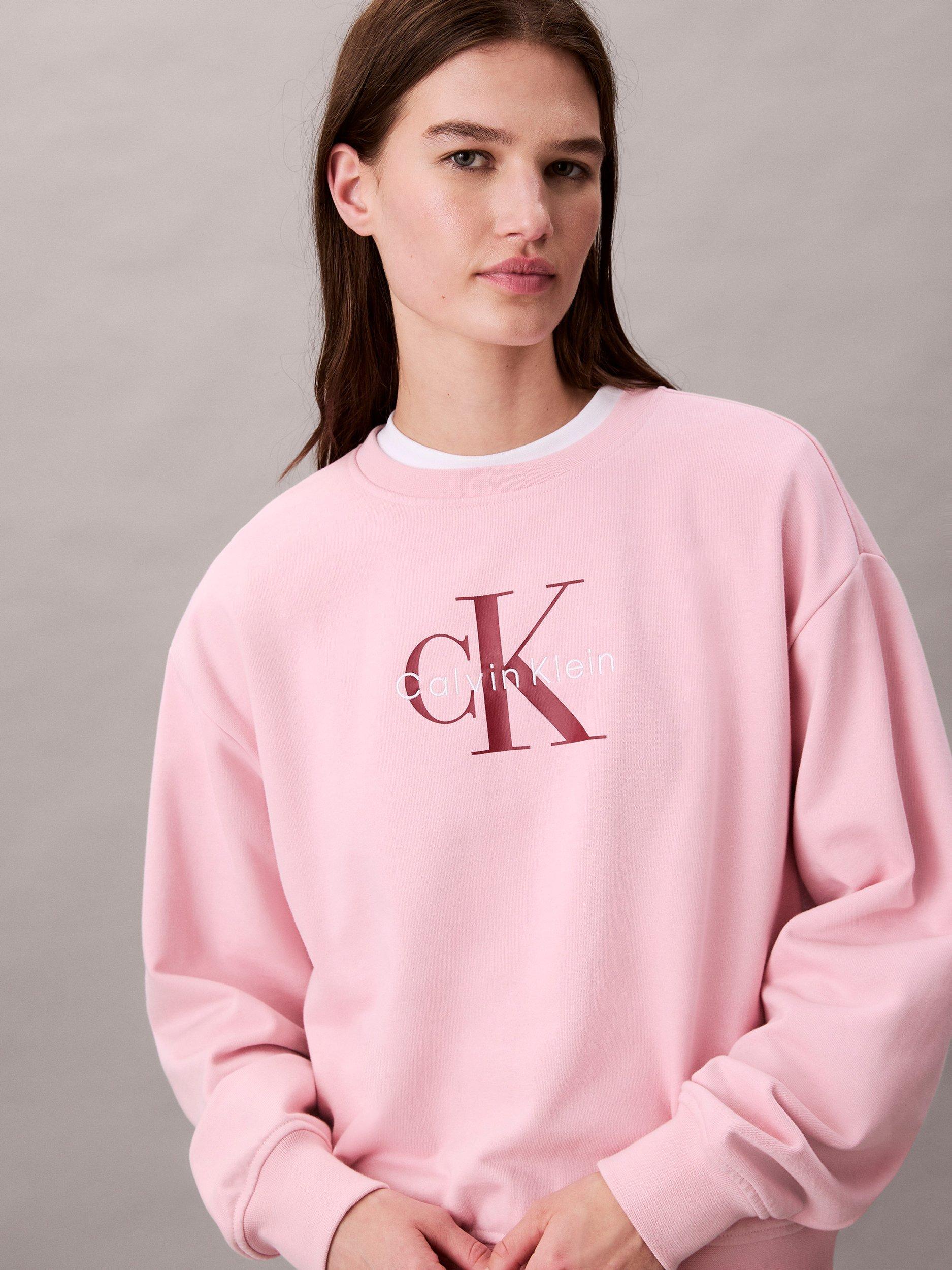 Product image 5 of 6, which shows Calvin Klein Monogram Logo Relaxed Sweatshirt, Pink Nectar, XXS