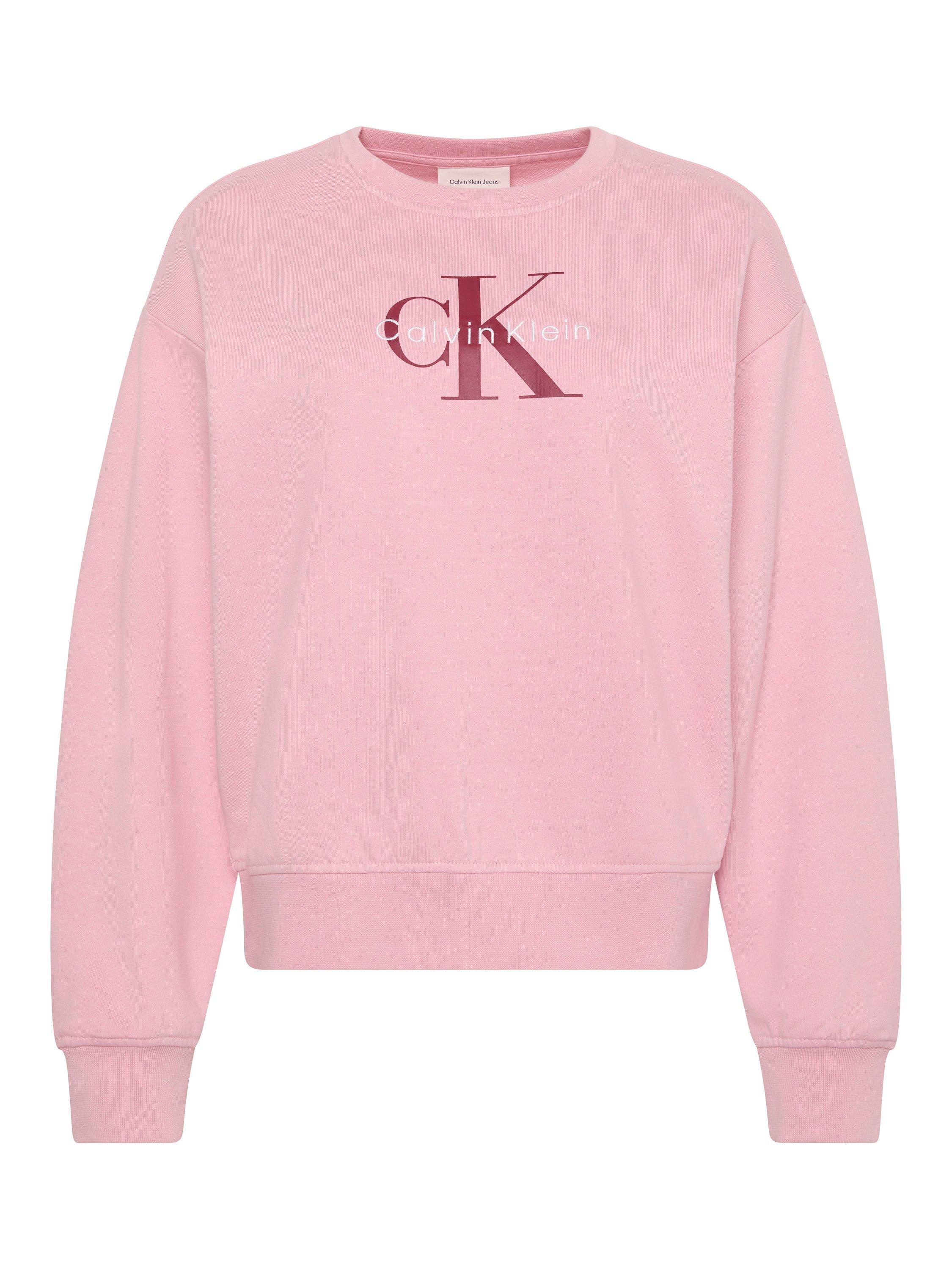 Product image 6 of 6, which shows Calvin Klein Monogram Logo Relaxed Sweatshirt, Pink Nectar, XXS