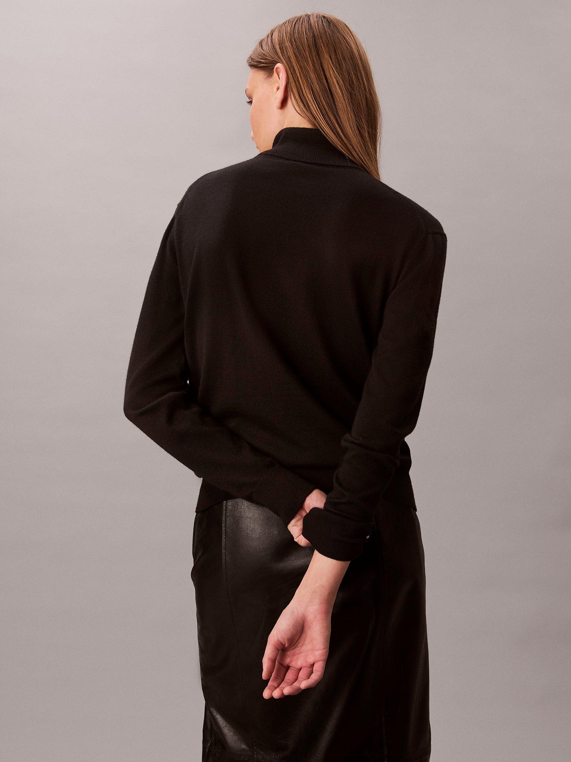 Product image 2 of 7, which shows Calvin Klein Merino Wool Blend Roll Neck Jumper, Black, XS