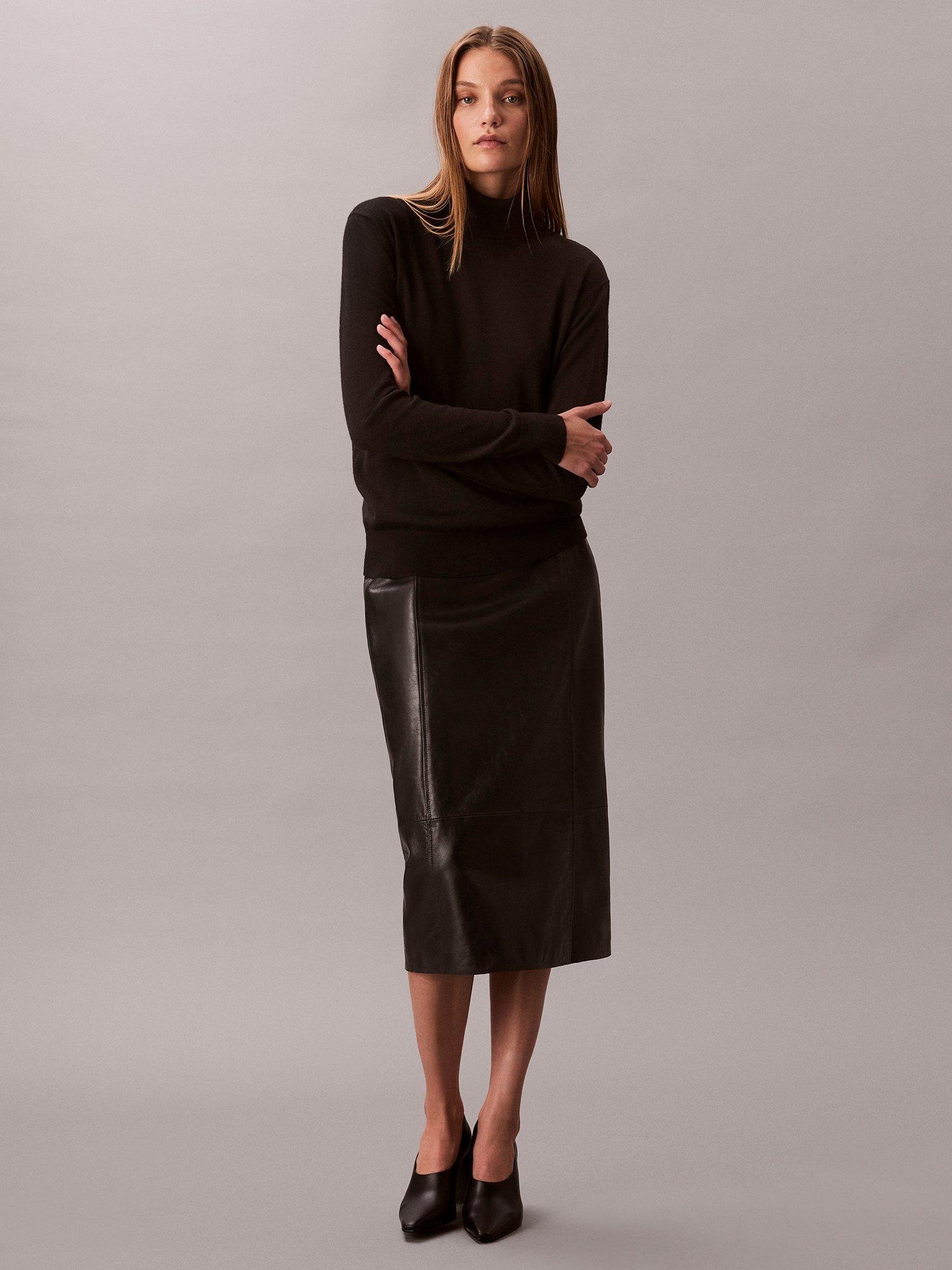 Product image 3 of 7, which shows Calvin Klein Merino Wool Blend Roll Neck Jumper, Black, XS